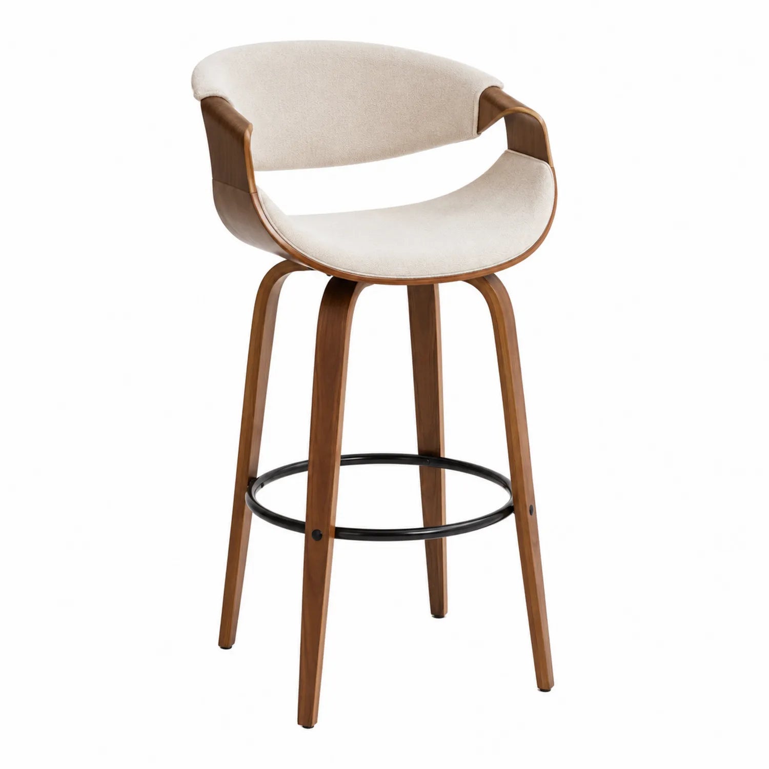 Barhocker mit Stoffpolsterung und Holzrahmen, Beige/Braun, Sitzhöhe 75 cm