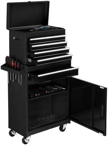 Werkstattwagen und Werkzeugwagen – mit Schubladen, verstellbar, 2 in 1,5 Schubladen, 58 × 33.5 × 70 cm, für Werkstatt und Heimwerken, schwarz