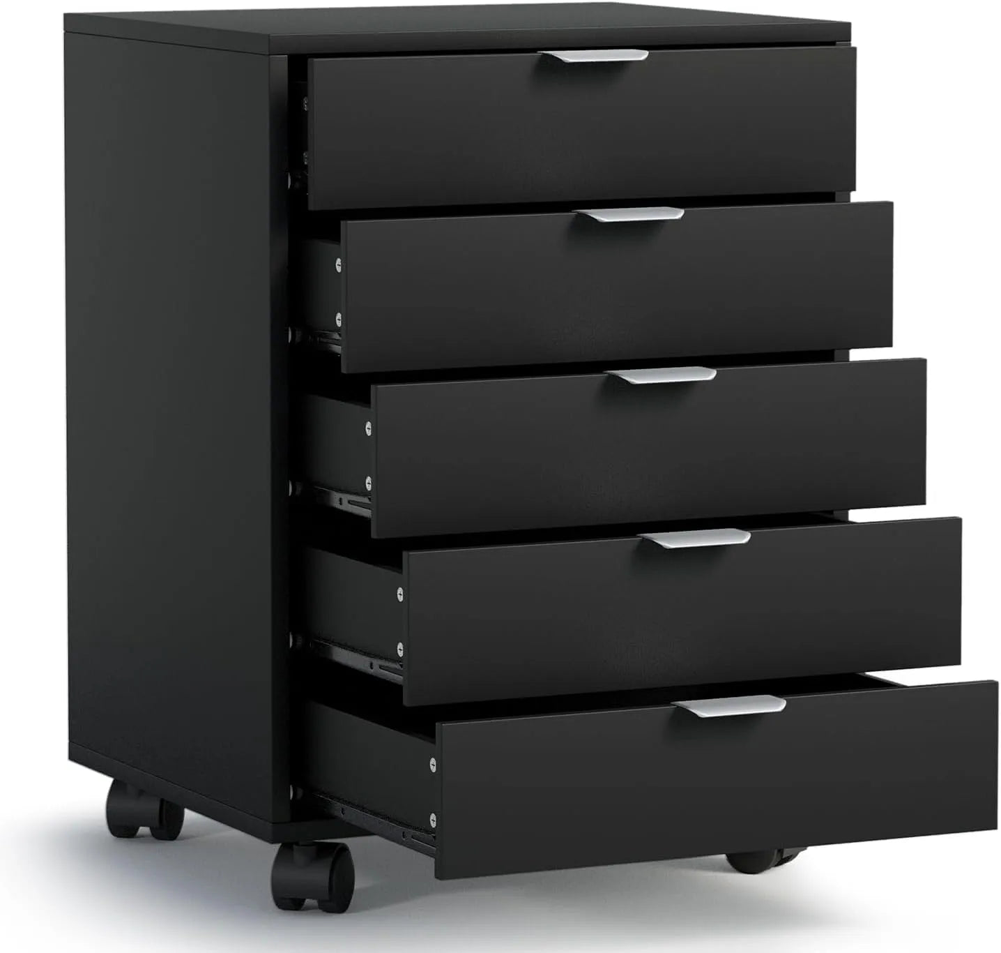 Sideboard – mobile Ausführung, für den Einsatz unter dem Schreibtisch, mit Schubladen, für zuhause, 5 Schubladen, schwarz