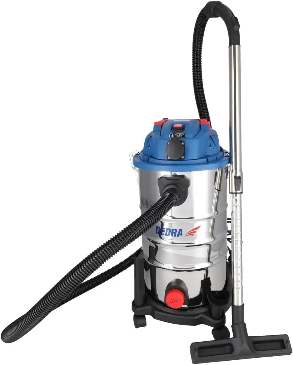 Dedra Nass- und Trockensauger mit Rüttelfilter – Teleskopstiel, 2,5 m, 30 l, 3200 l, 1600 W, für Metallbearbeitung