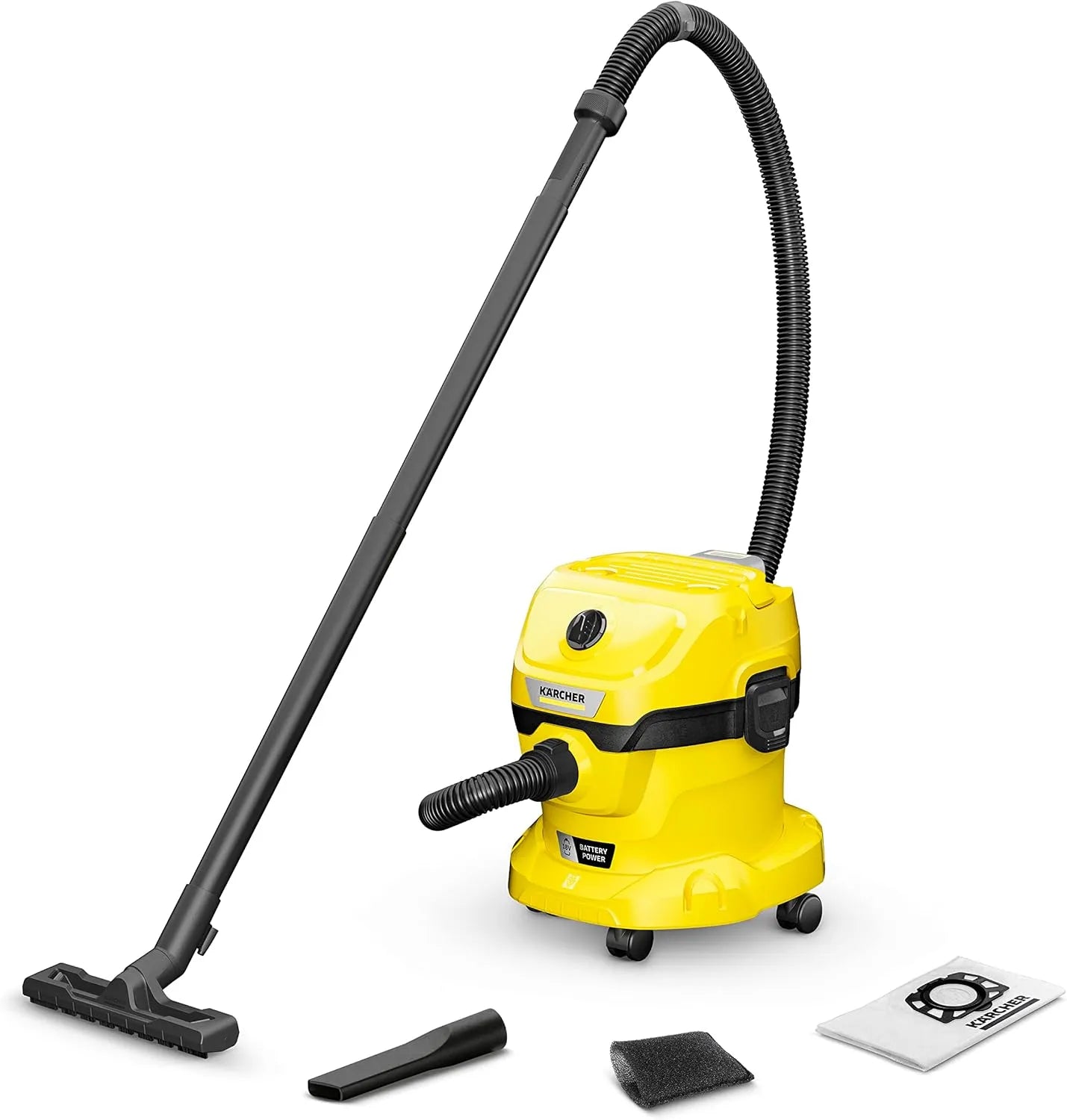 Kärcher Akku-Nass-/Trockensauger WD 2-18 – Akku-Betrieb, 1,8 m, 12 l, gelb