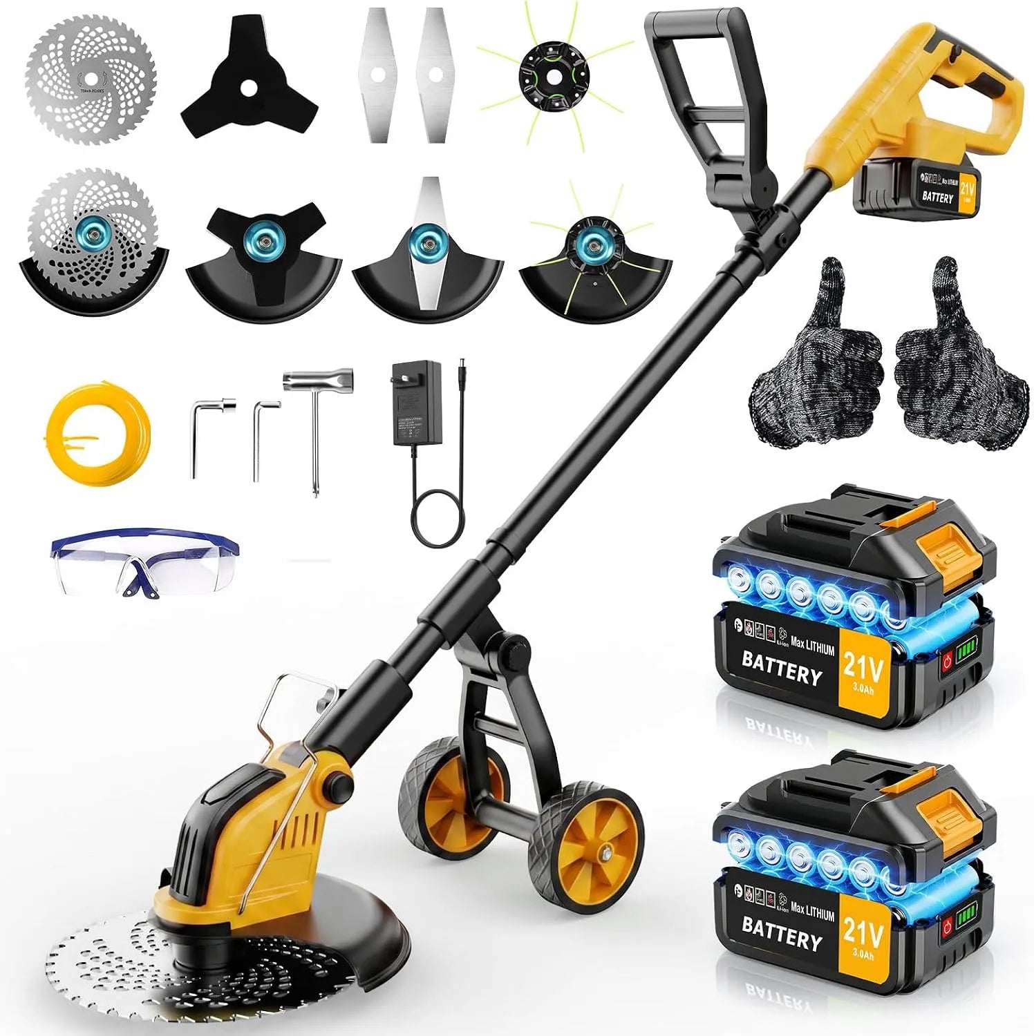 Rasentrimmer – Akku-Betrieb, bürstenloser Motor, 30CM, 3000 mAh, 21V, 800W, für die Gartenpflege