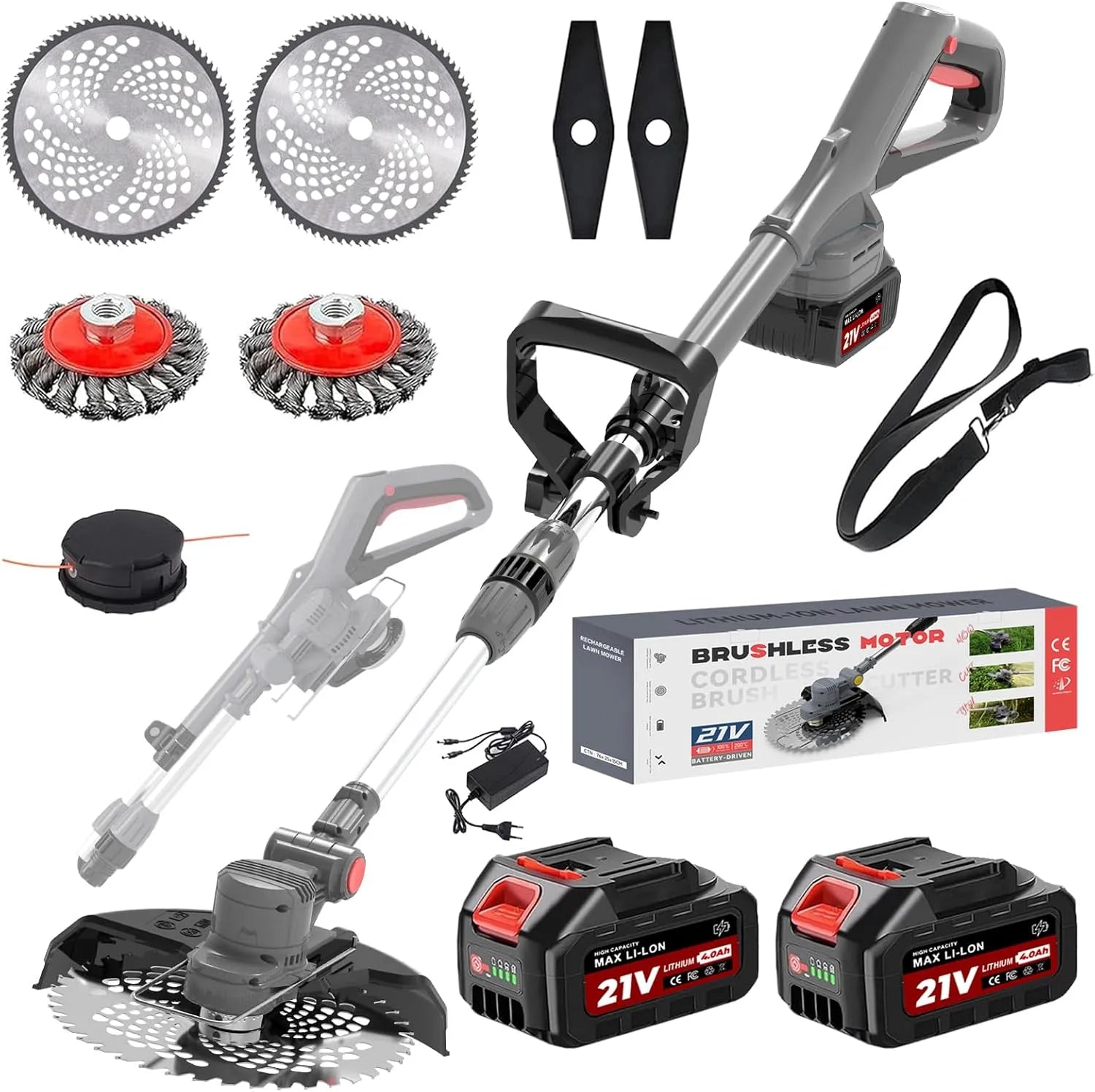 Makita Rasentrimmer, Akku-Betrieb, bürstenloser Motor, Teleskopstiel, klappbar, 4,0Ah, für die Gartenpflege, grau