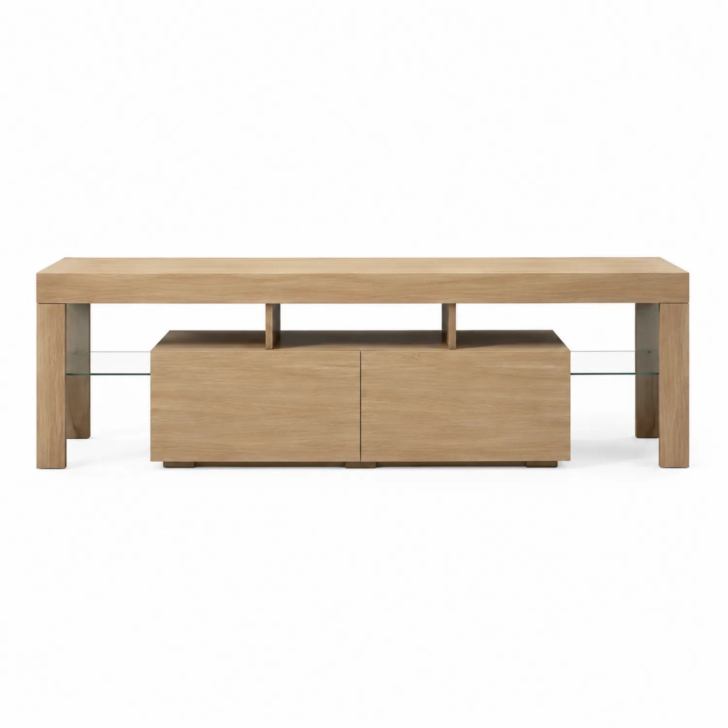 TV-Ständer aus Holz und Glas 150x45x50 cm Natur