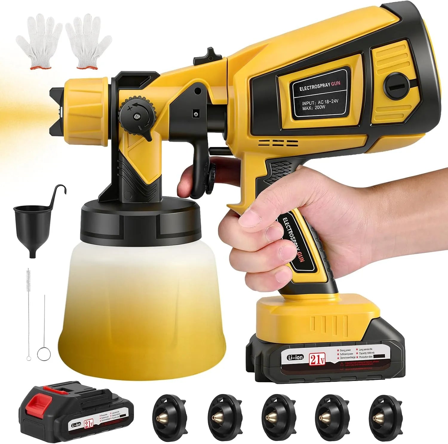 Farbsprühgerät und Farbsprühsystem: Akku-Betrieb, 21V, 3000mAh, gelb