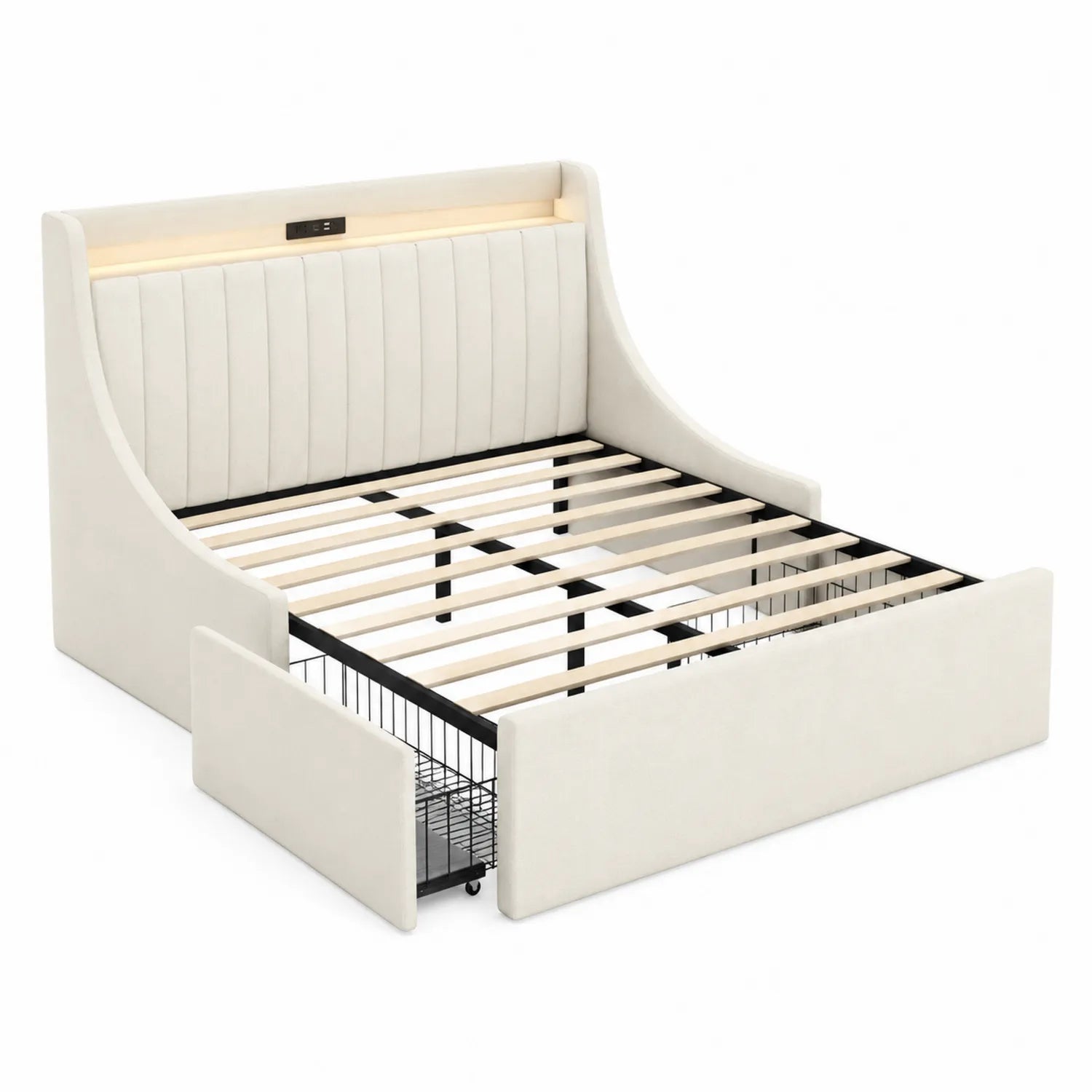 Stoffbett Beige mit Stauraum und Lattenrost 200x160 cm
