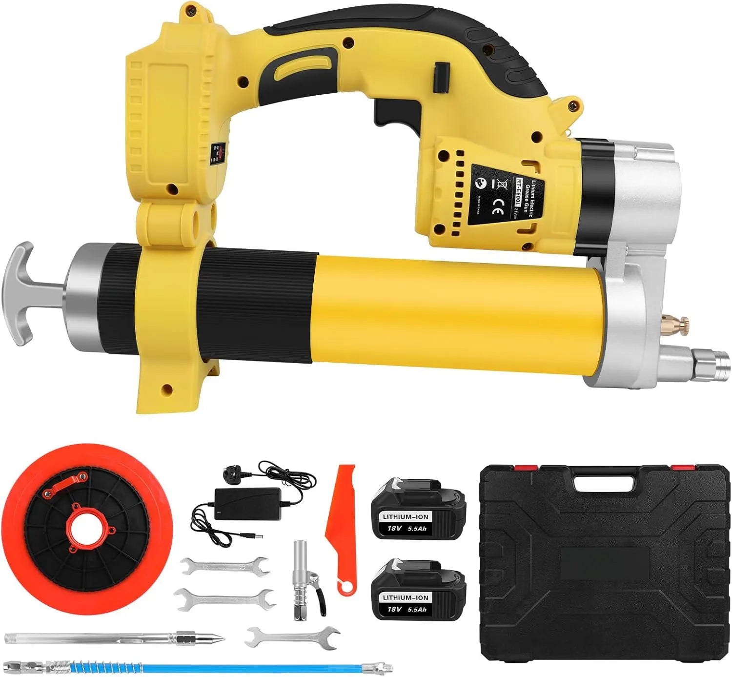 Akku-Fettpresse 18V: PSI, Akku-Betrieb, bürstenloser Motor, 5500mAh, für Fahrzeugpflege