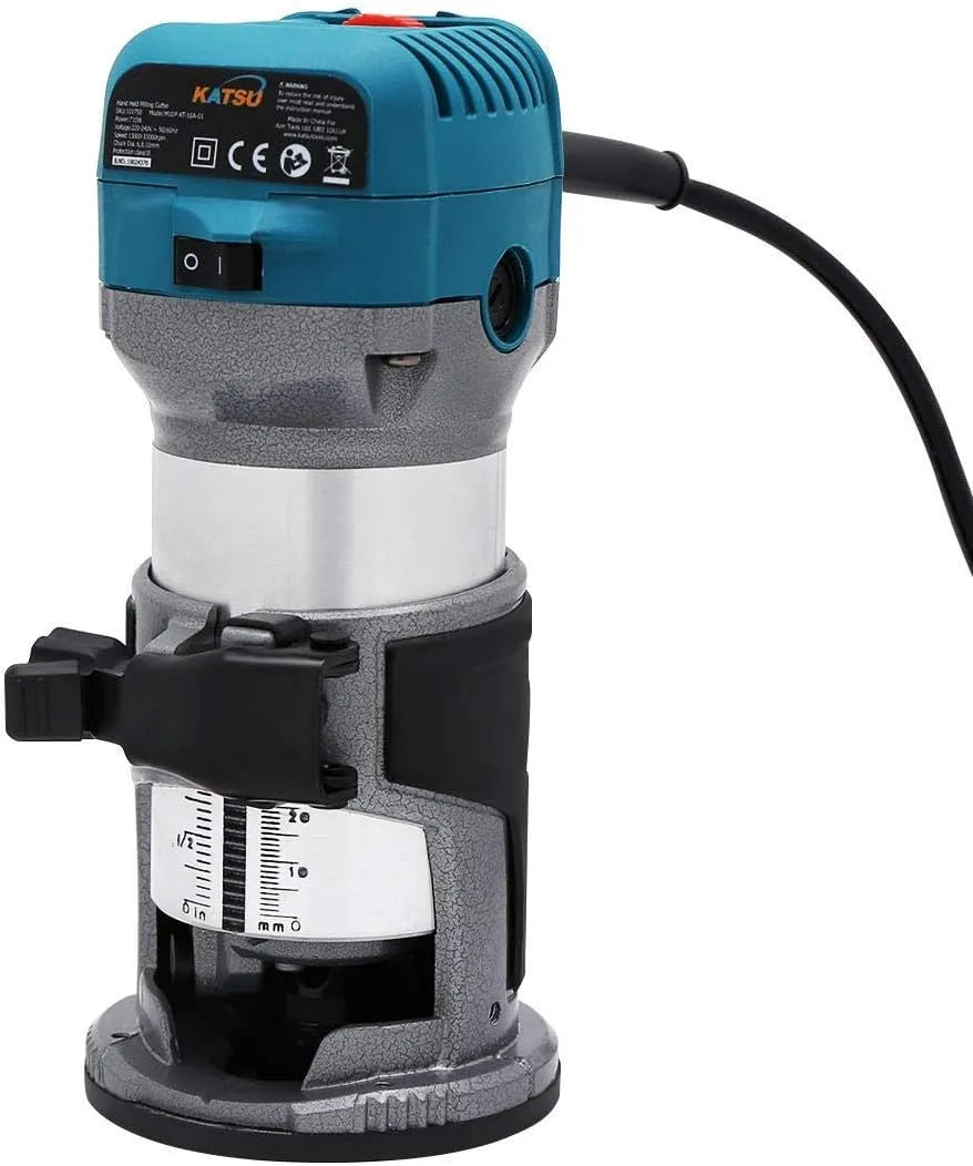 Electric Hand Holz Oberfräse für Nuten, Kantenbearbeitung und präzise Profile in Holz Kantenfräse 220V 710W + 3 Spannzangen – aus Holz, 6mm, 8mm, 10mm