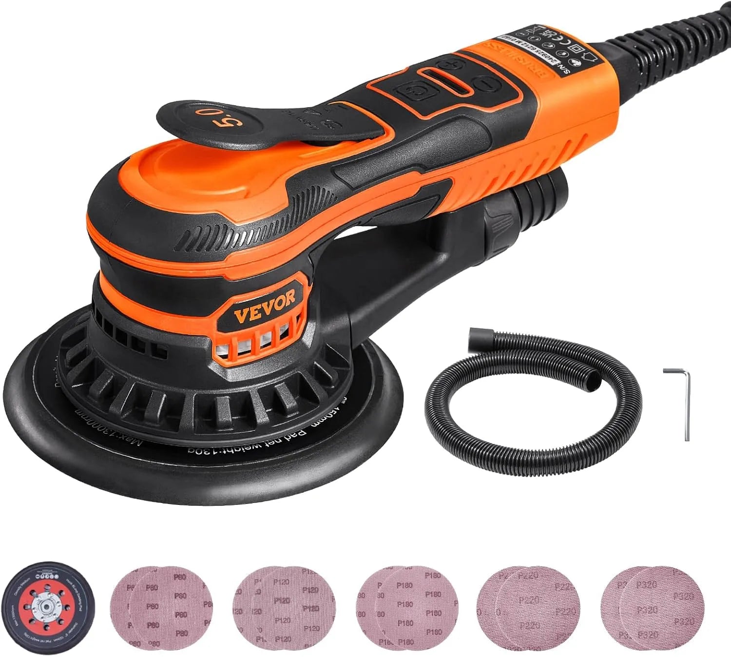VEVOR Exzenterschleifer: bürstenloser Motor, staubgeschützt, 152 mm, 350 W, für Holzbearbeitung