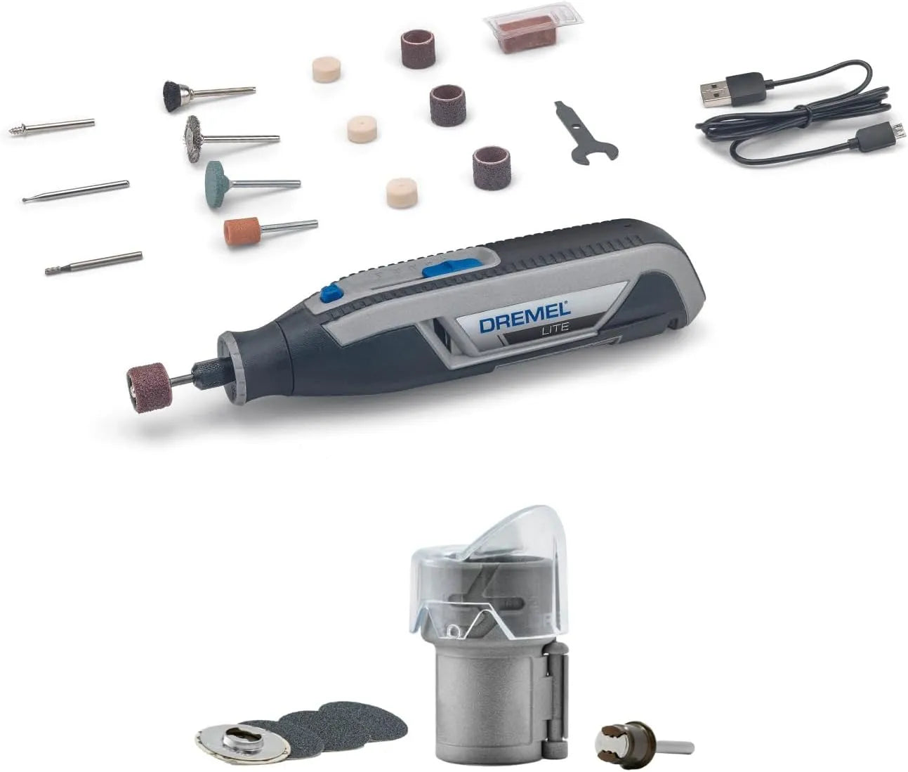 Dremel Lite 7760 Akku Multifunktionswerkzeug 3.6V: AT02-PGK, Akku-Betrieb, 15er-Set