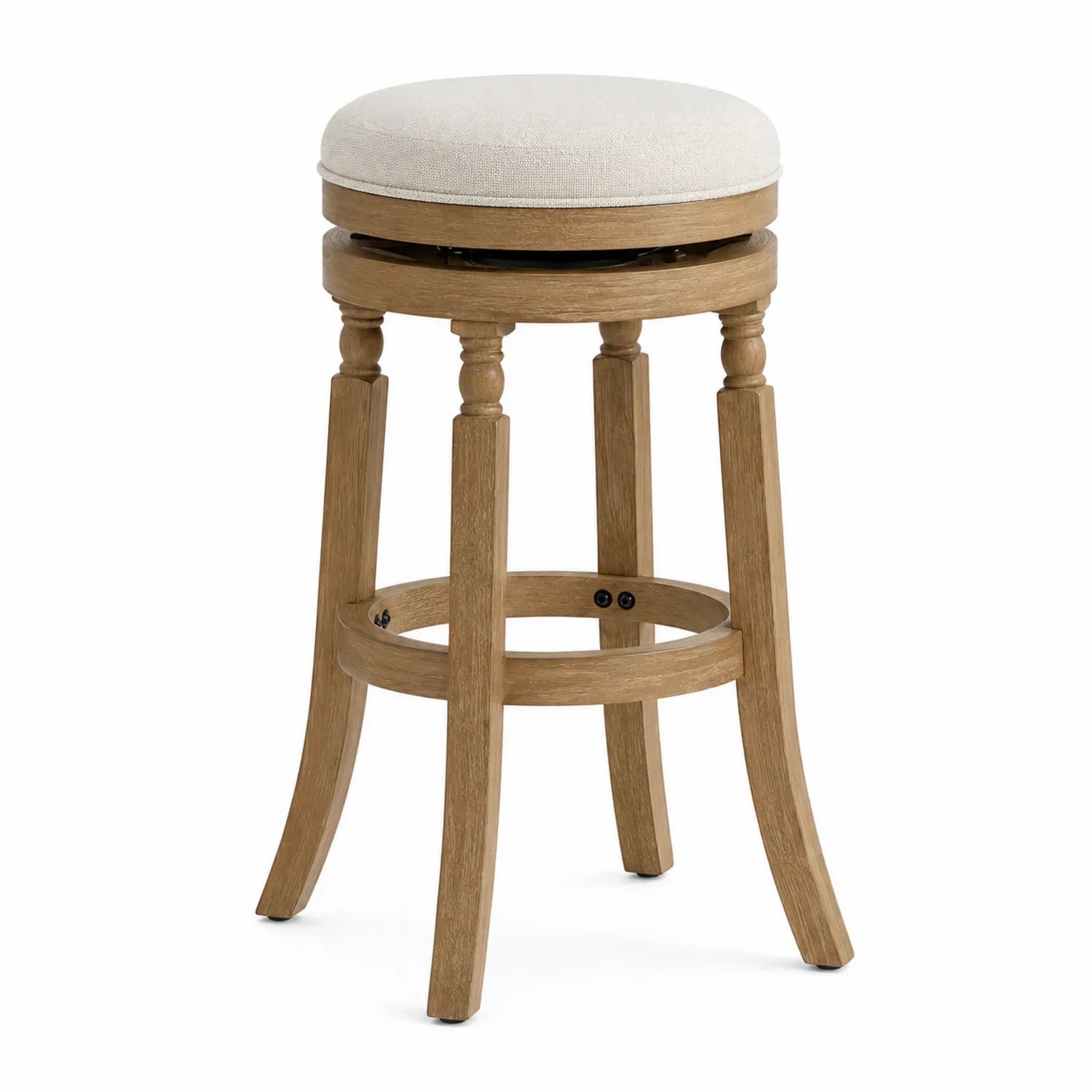 Drehbarer Barhocker aus Eichenholz und Polyester Beige