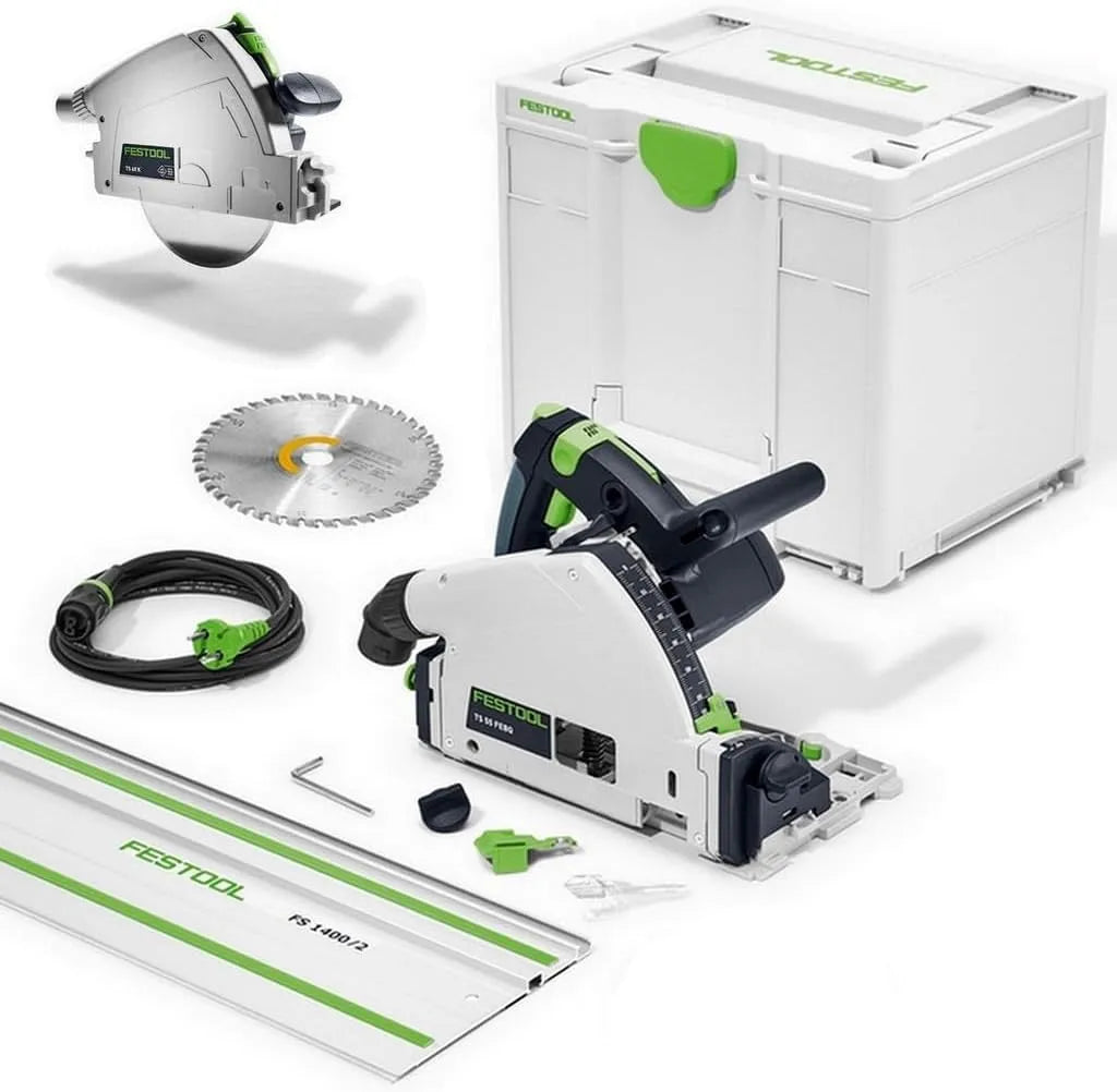 Festool TS 55 Kreissäge für zügige gerade Zuschnitte an Platten und Holzwerkstücken TS 55 FEBQ Plus FS 577010 + Führungsschiene +