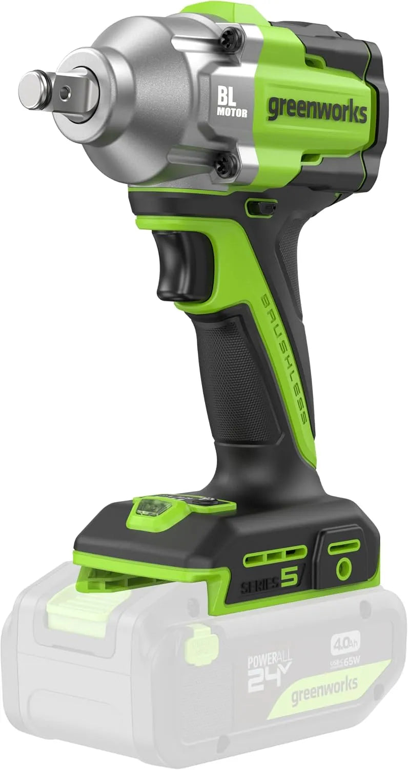 Greenworks 24V IW5500 Schlagschrauber und Impulsschrauber, Akku-Betrieb, bürstenloser Motor, mit USB-Anschluss, 500Nm