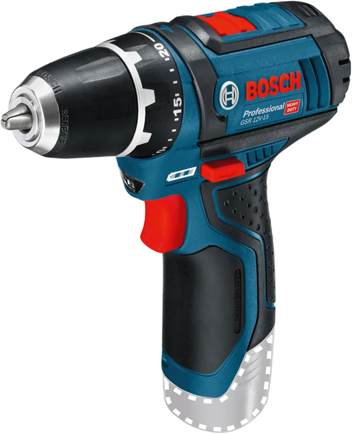 Bosch PRO 12V System Akku Bohrschrauber zum Bohren und zügigen Befestigen bei Montagearbeiten GSR 12V-15, ohne Akku/Ladegerät – Akku-Betrieb
