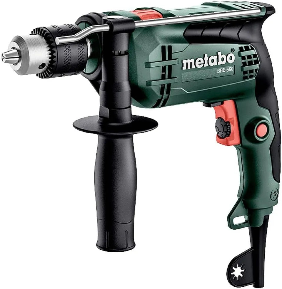 Metabo SBE 650 Schlagbohrmaschine zum Bohren in Mauerwerk und für Montagearbeiten – 13 mm, 650 W