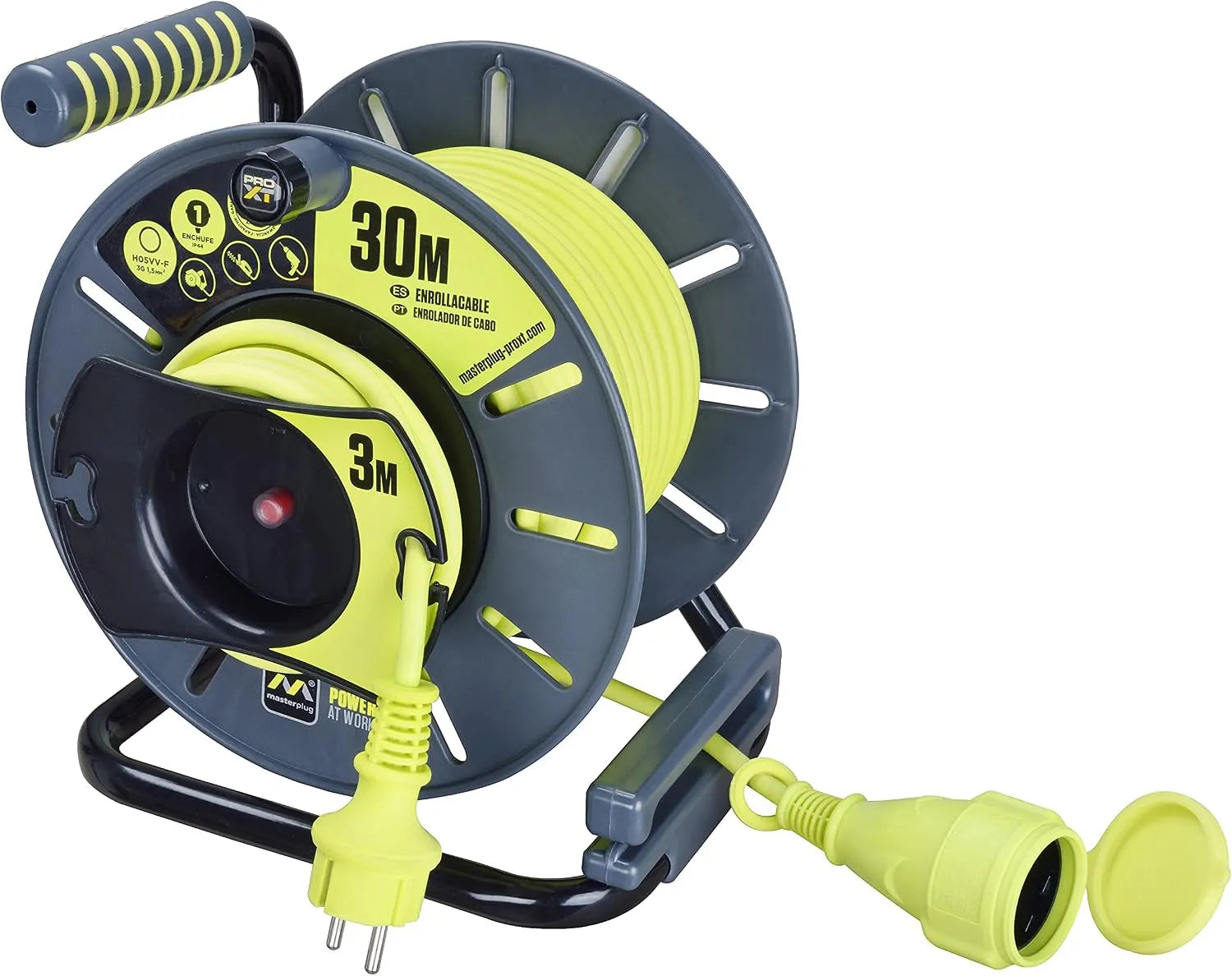 Masterplug Kabeltrommel und Verlängerungskabel mit Steckdosen, 30 m, 3 m