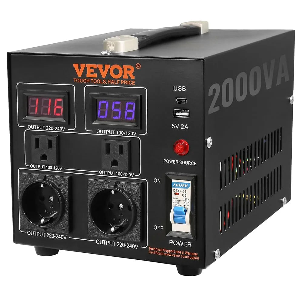 VEVOR DC-AC-Wechselrichter und Spannungswandler, 2000W, 110V, 220V, 5V