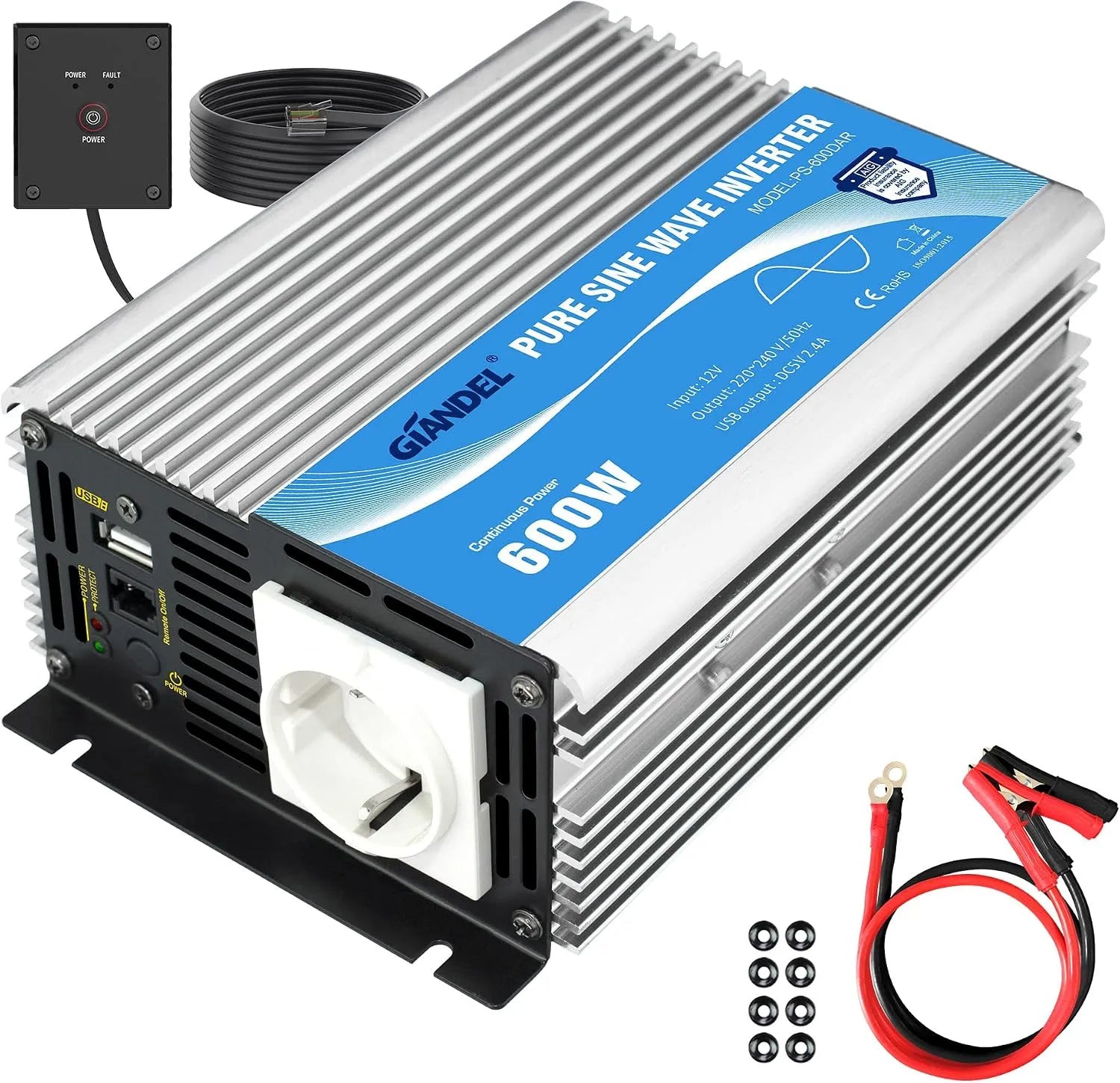 DC-AC-Wechselrichter und Spannungswandler, 600W, 12V, 230V