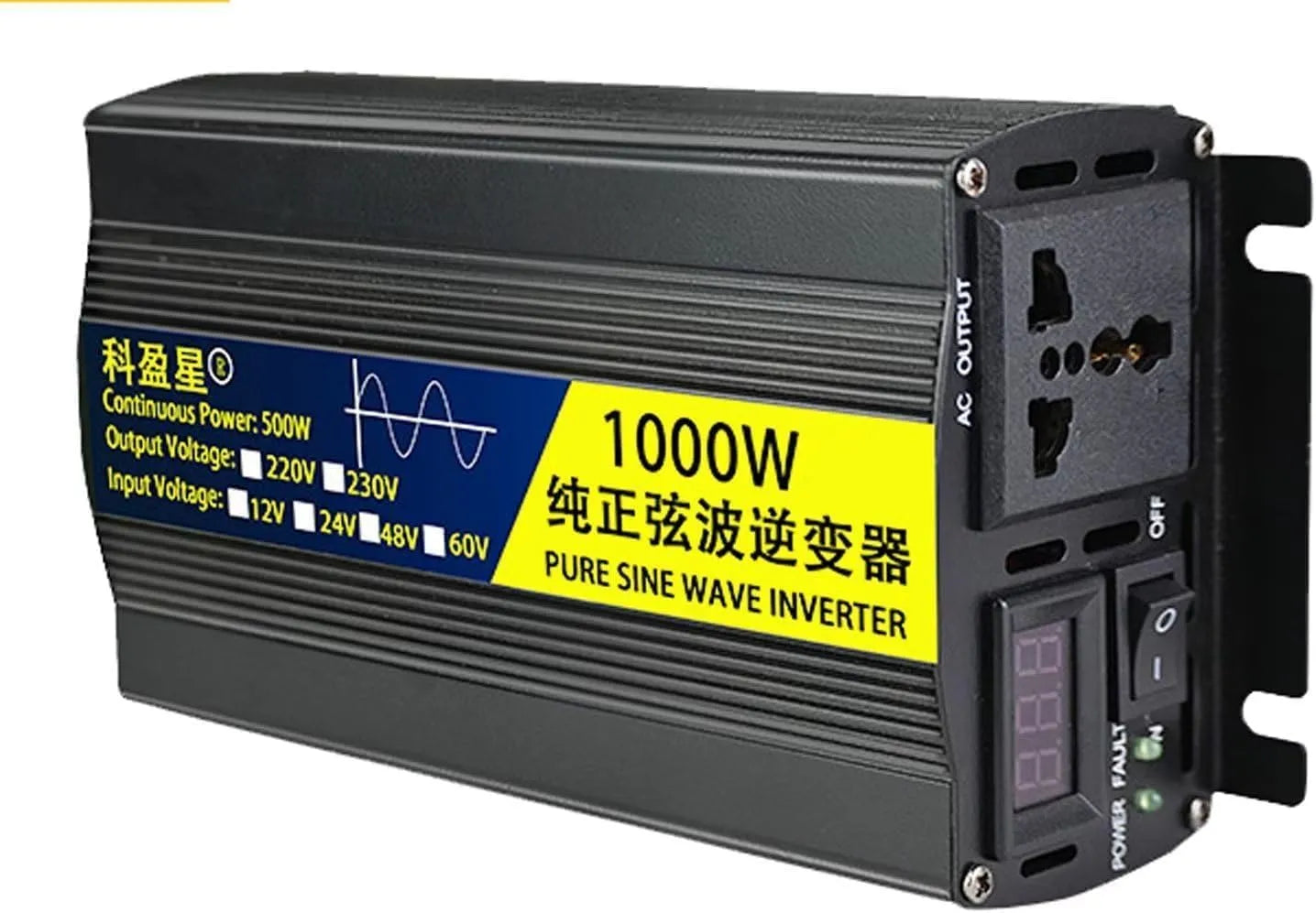 DC-AC-Wechselrichter und Spannungswandler, 1000W, 12V, reine Sinuswelle, mit Digitalanzeige, 24V, 48V