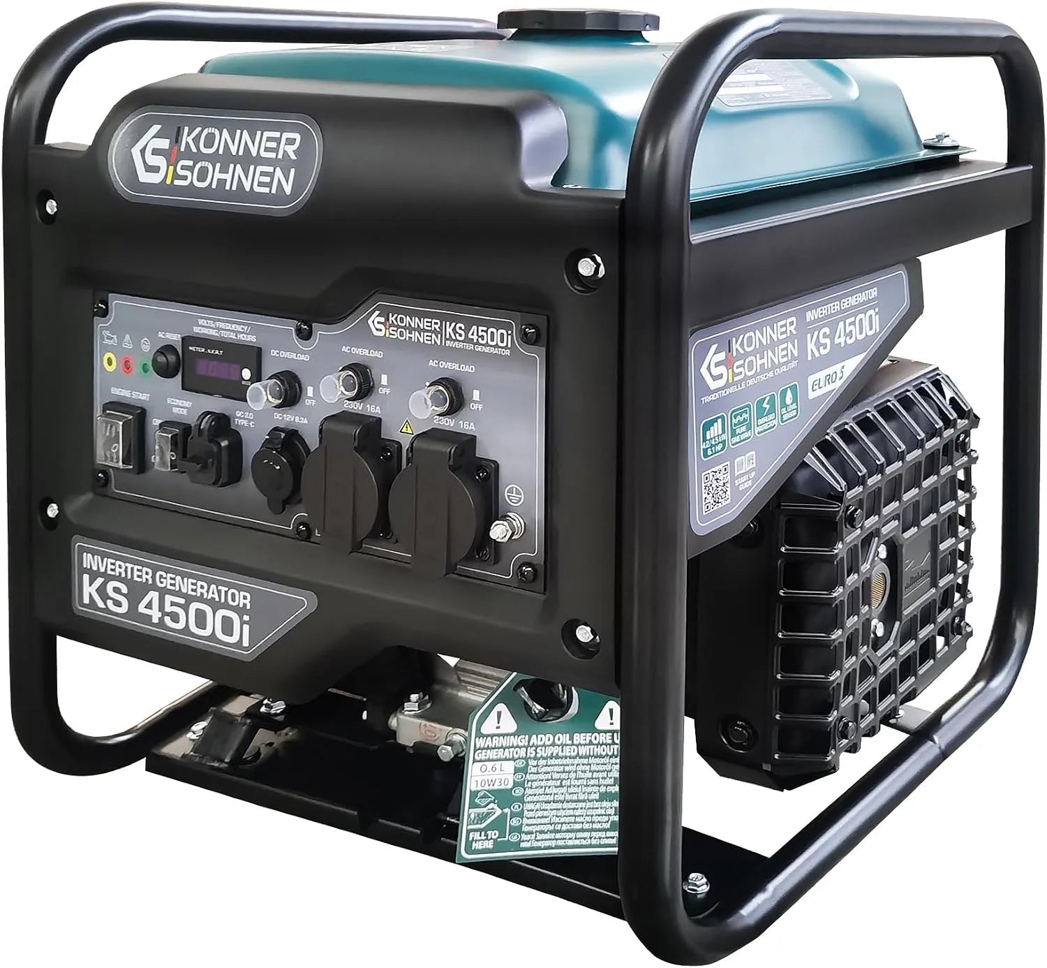 Könner & Söhnen K&S Könner&Söhnen KS 4500i Inverter-Benzingenerator, USB QC 3.0, Type-C, Eco-Modus, max. Leistung 4500W