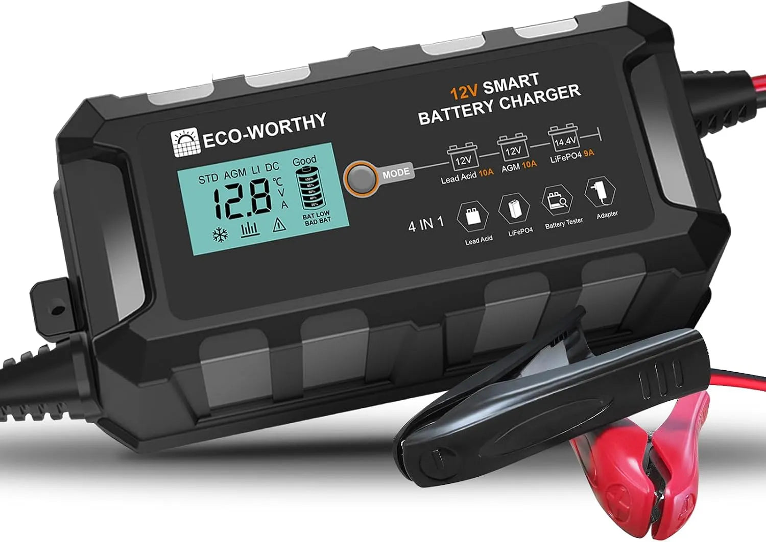 ECO-WORTHY Ladegerät LiFePO4 Intelligentes Batterieladegerät und Erhaltungsladegerät, 12V, 10A, für Boot und Bordstrom