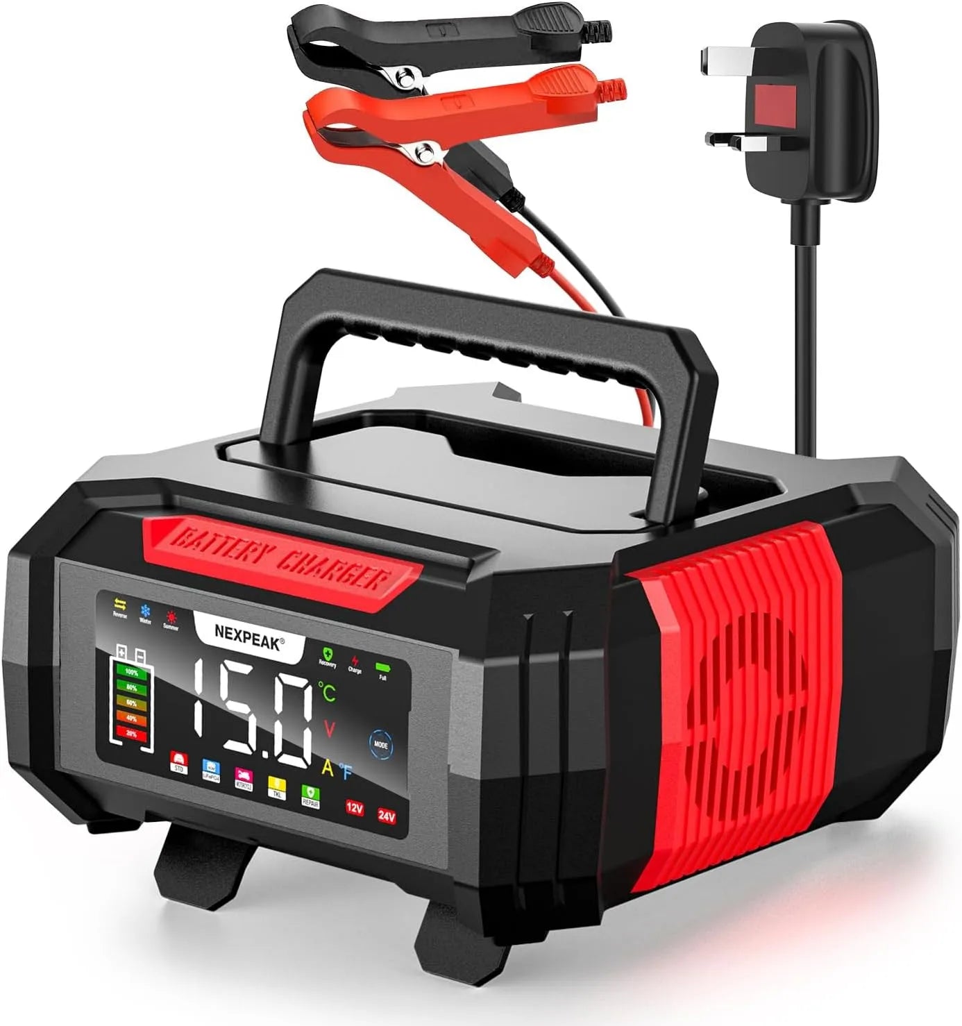 NEXPEAK NC315 Intelligentes Batterieladegerät und Erhaltungsladegerät, 12 V, 24 V, 15 A