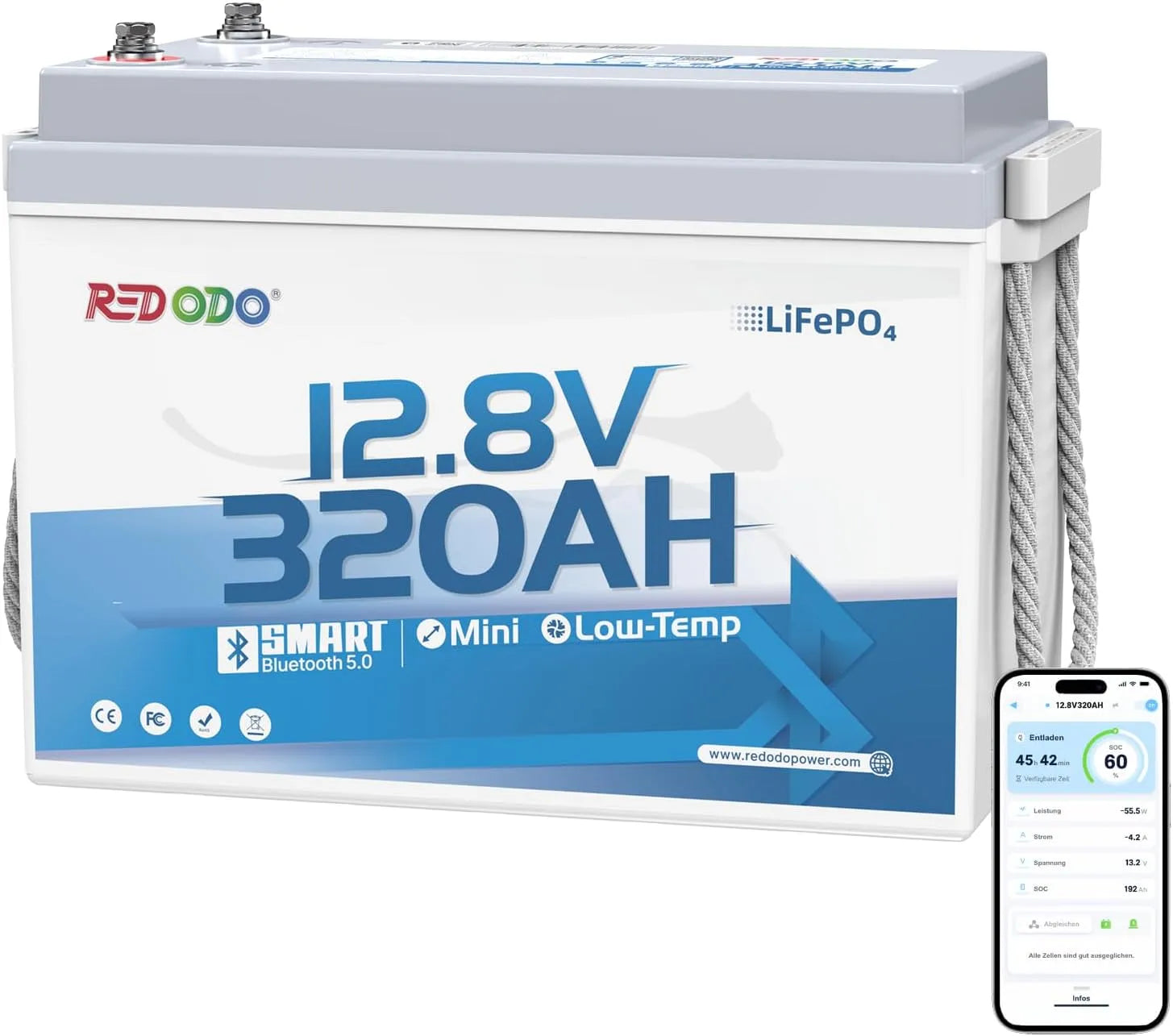 Kälteschutz, 15.000 Ladezyklen, Redodo 12V 320Ah Mini Bluetooth Lithium Batterie mit 200A BMS