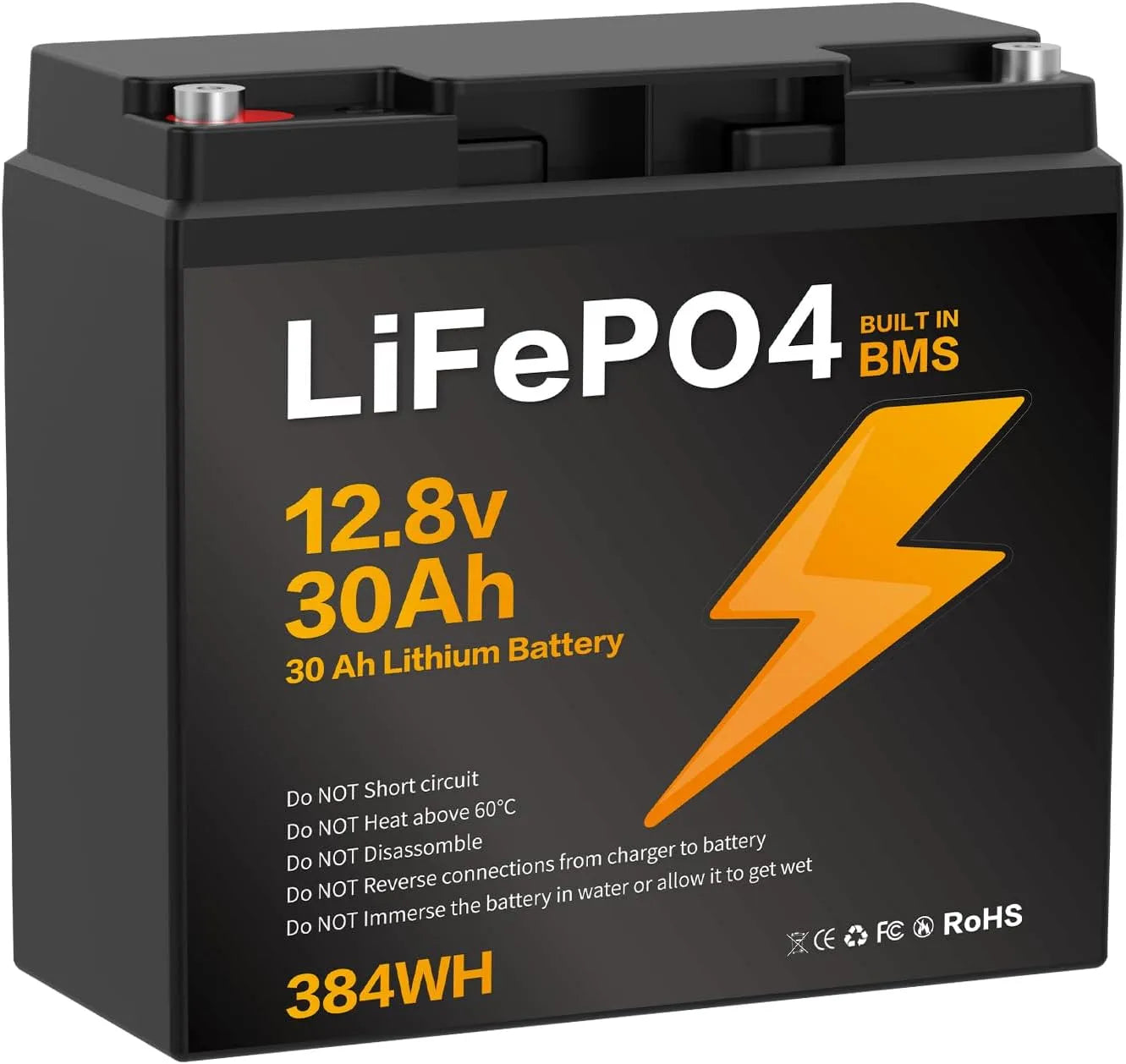 LiFePO4 LiFePO4-Batterie und Solar-Speicherbatterie, 30Ah, 12V, solarbetrieben, mit BMS, für Camping und Wohnmobil