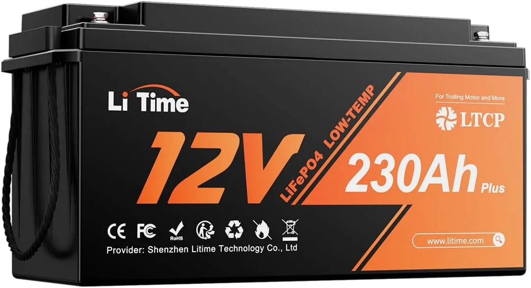 LiTime Low-Temp-Schutz LiFePO4 LiFePO4-Batterie und Solar-Speicherbatterie, solarbetrieben, 230Ah, 2944Wh, 12V, 200A, mit BMS