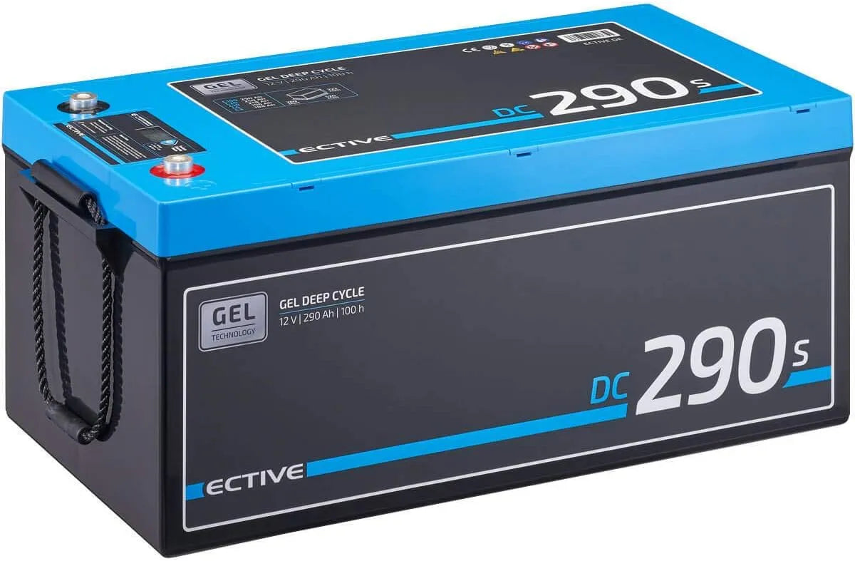 GEL DC290S Versorgungsbatterie und Solar- und Freizeitakku, 290Ah, solarbetrieben, für Zyklenbetrieb, mit Digitalanzeige, 12V