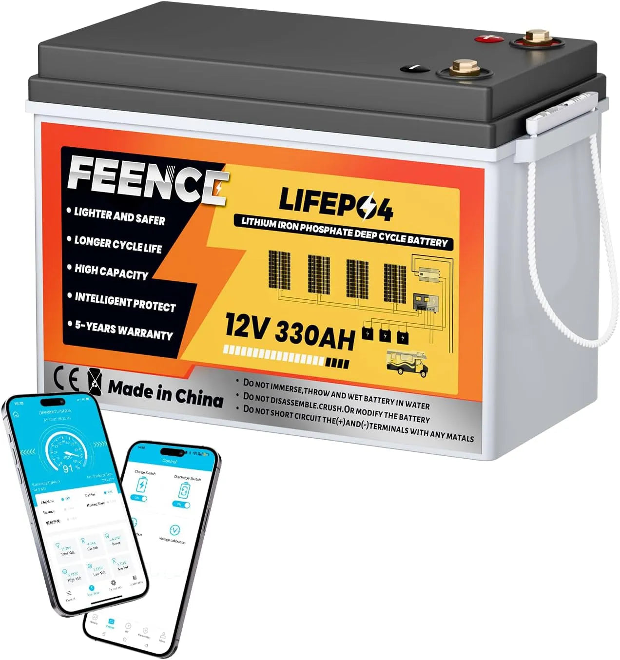 MINI LiFePO4 LiFePO4-Batterie und Solar-Speicherbatterie, 330Ah, 4224Wh, 12V, 200A, solarbetrieben, mit BMS