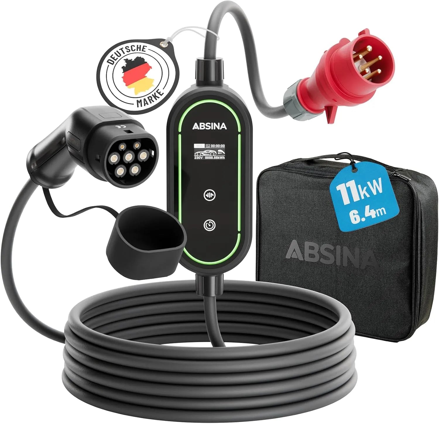 Wallbox-Ladestation für Elektroautos und Mobiles EV-Ladegerät, Typ 2, 11kW