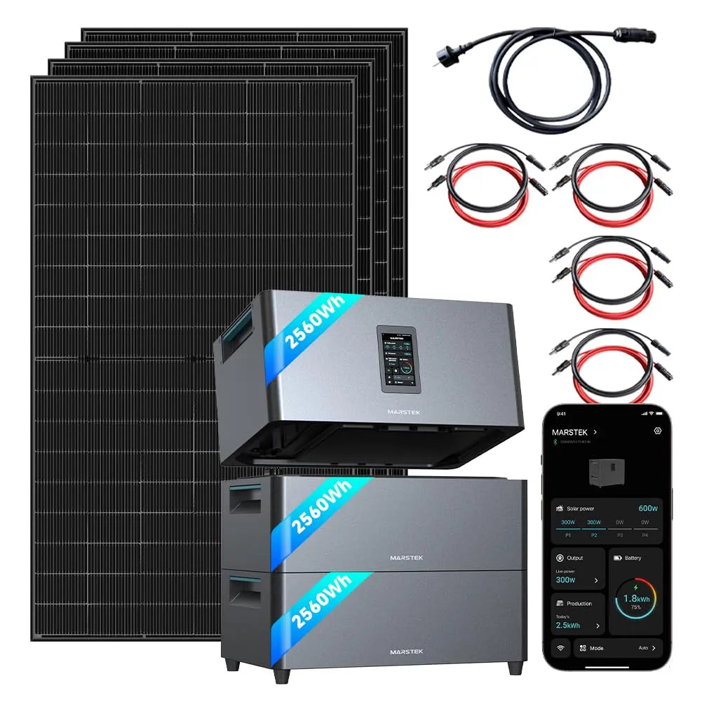 Balkonkraftwerk-Komplettset und Photovoltaiksystem, 7,68kWh, 450W, 2400W, mit MPPT-Regler, mit App-Steuerung