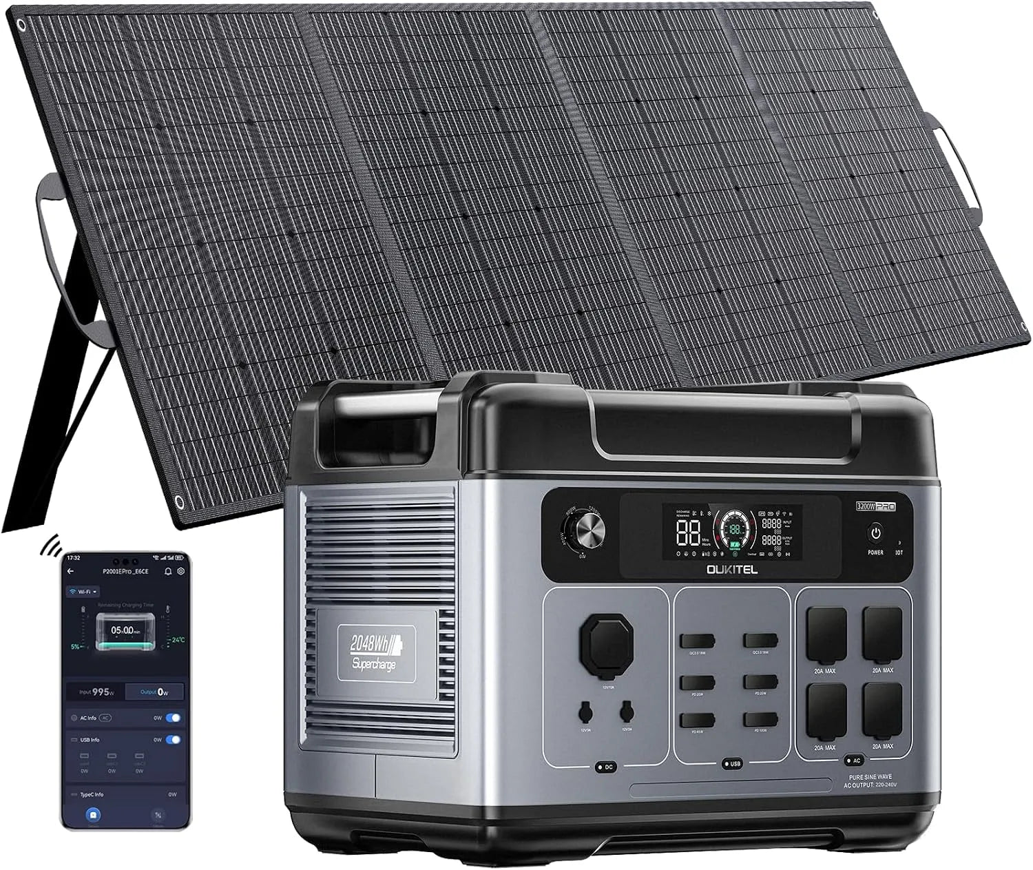 OUKITEL P2001E Tragbare Powerstation und Solargenerator, 2048Wh, 400W, solarbetrieben