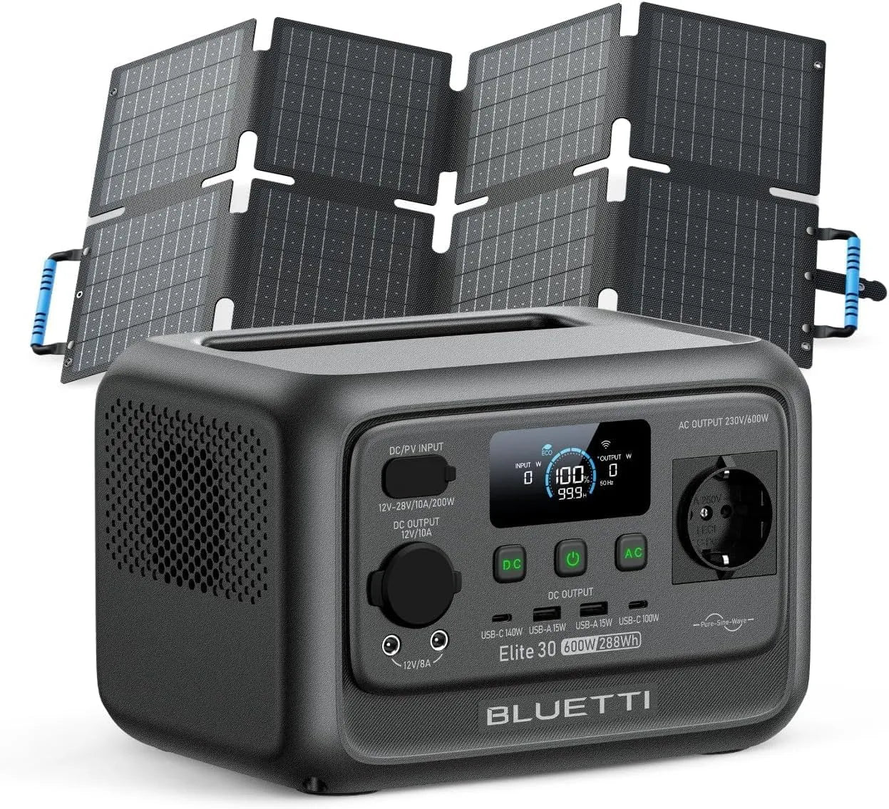 BLUETTI Elite 30 V2 Tragbare Tragbare Powerstation und Solargenerator, solarbetrieben, 288Wh, 60W, 600W, 1500W, für Camping und Wohnmobil