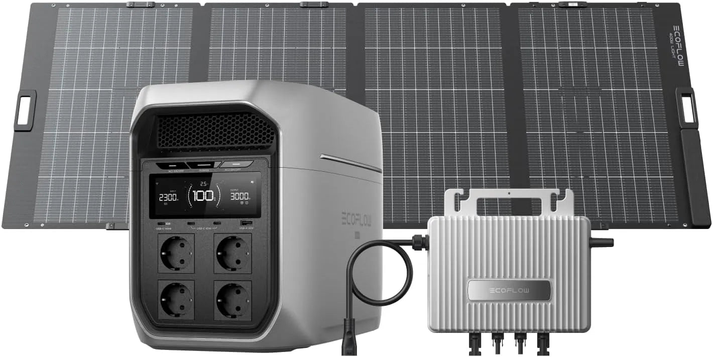EcoFlow DELTA 3 Max Plus Tragbare Powerstation und Solargenerator, 2048 Wh, 400W, 800W, 3000W, solarbetrieben, bifazial