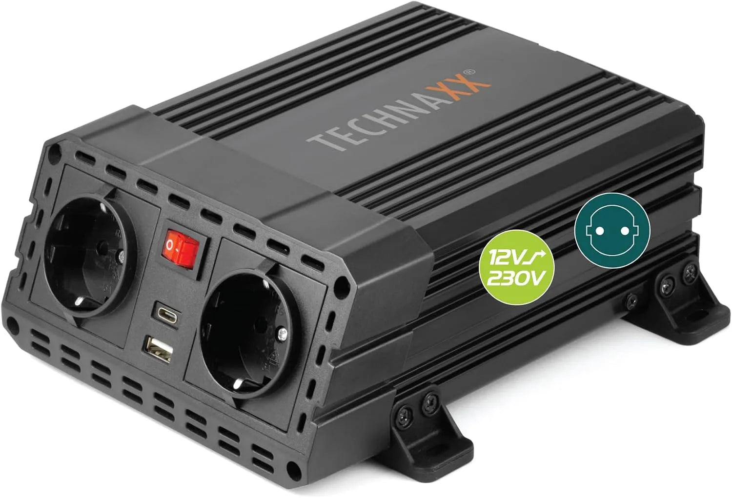Camping TE19 DC-AC-Wechselrichter und Spannungswandler, 600W, Schuko-Anschluss, 1200W, 12V, 230V, für Camping und Wohnmobil