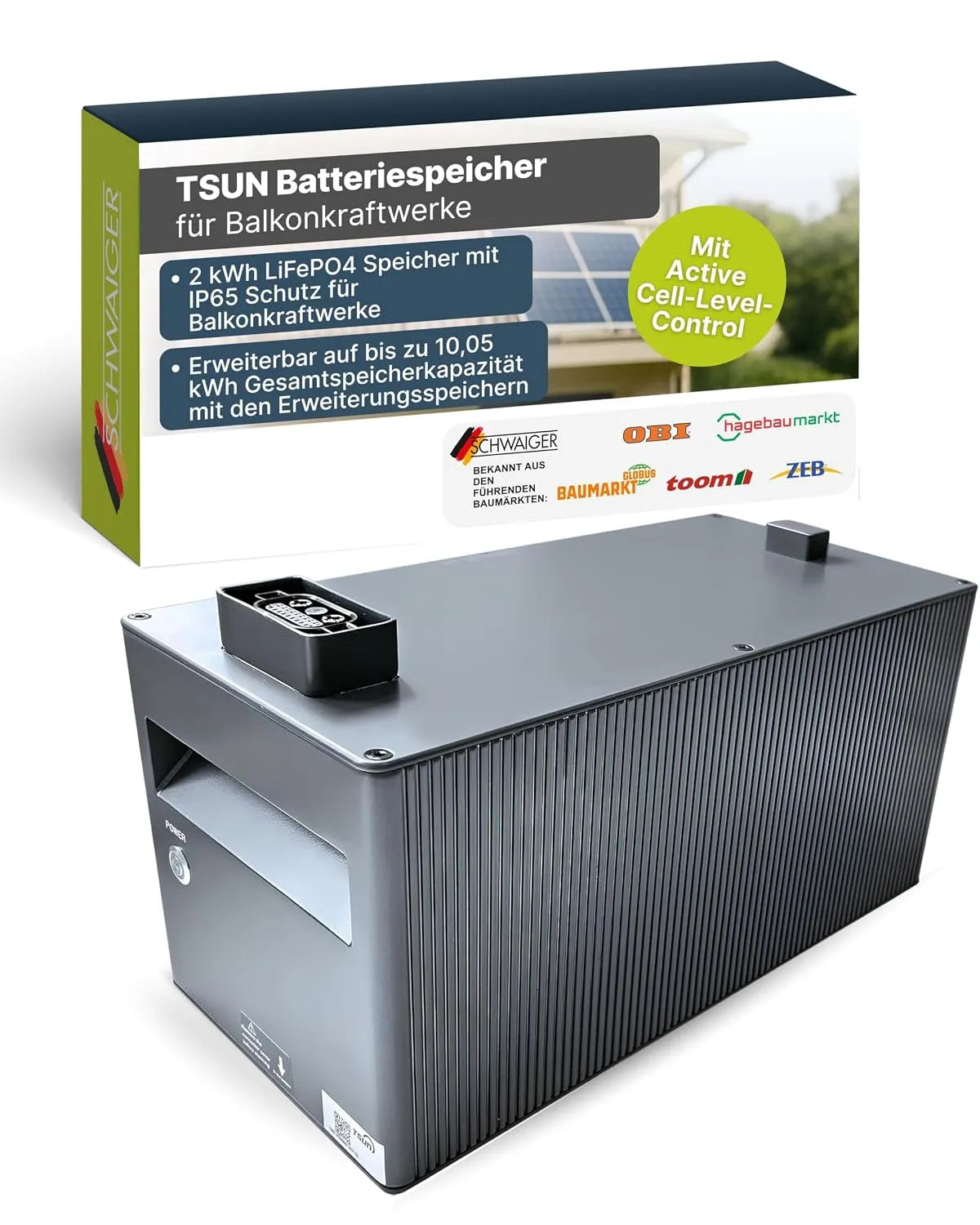 LiFePO4 Balkonkraftwerk-Komplettset und Photovoltaiksystem, 2 kWh, 10,05 kWh, IP65