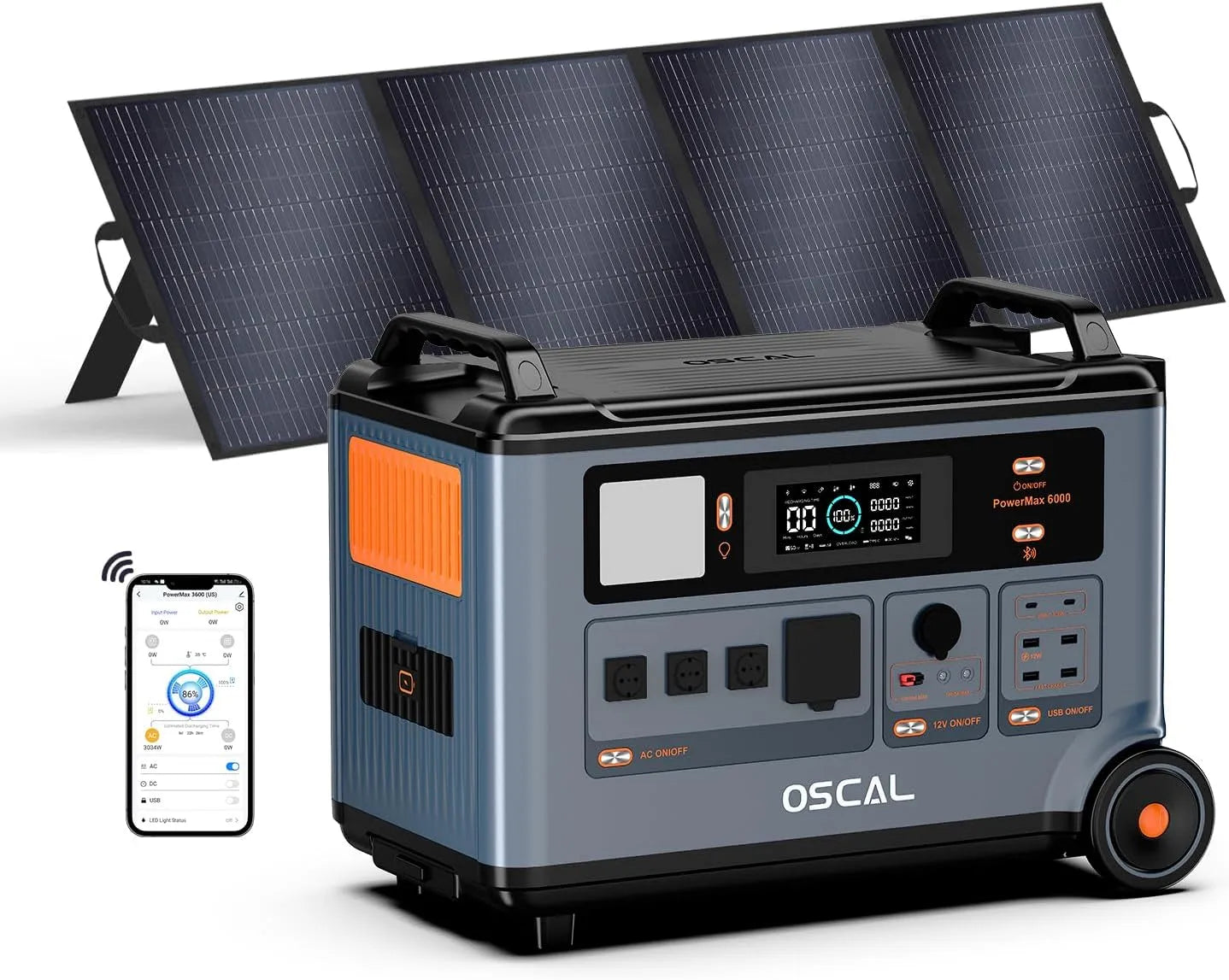 LiFePO4 Tragbare Powerstation und Solargenerator, 3600Wh, 200W, 6000W, 230V, solarbetrieben, für Camping und Wohnmobil