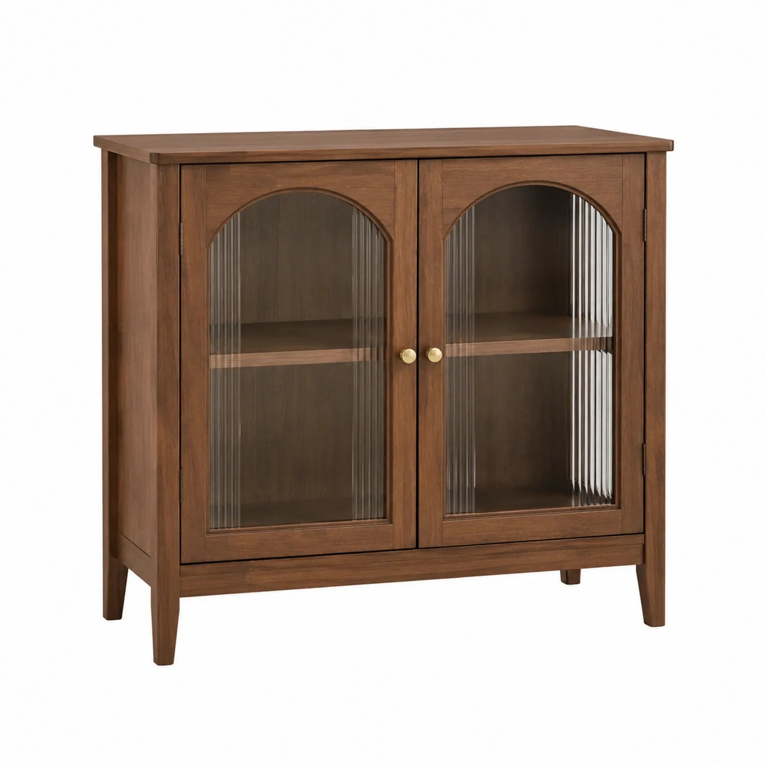 Sideboard aus Walnussholz mit geriffelten Glastüren