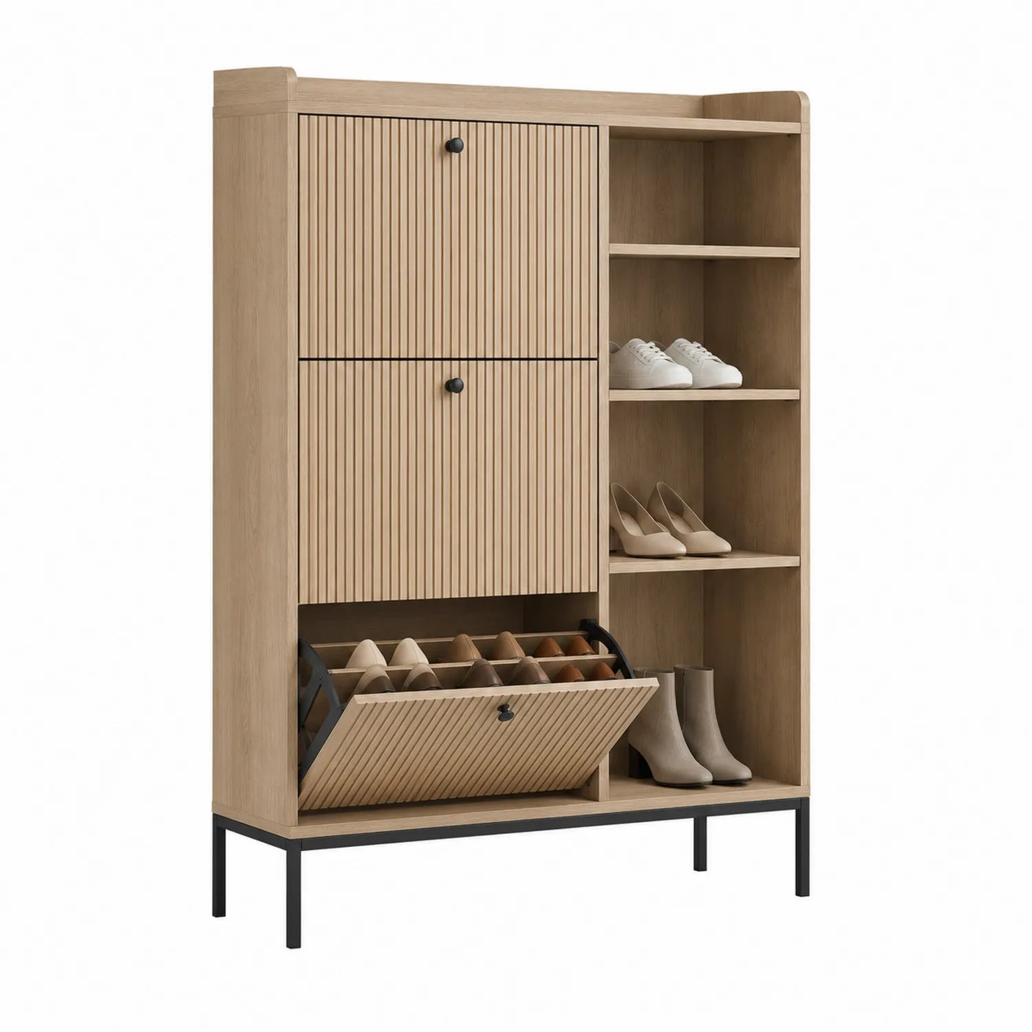 Holz Schuhschrank mit Metallgestell 108x120x35cm