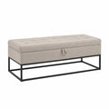 Leinenbank mit Stauraum Beige Metallrahmen 120cm