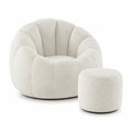 Polstersessel mit Hocker aus Bouclé Creme
