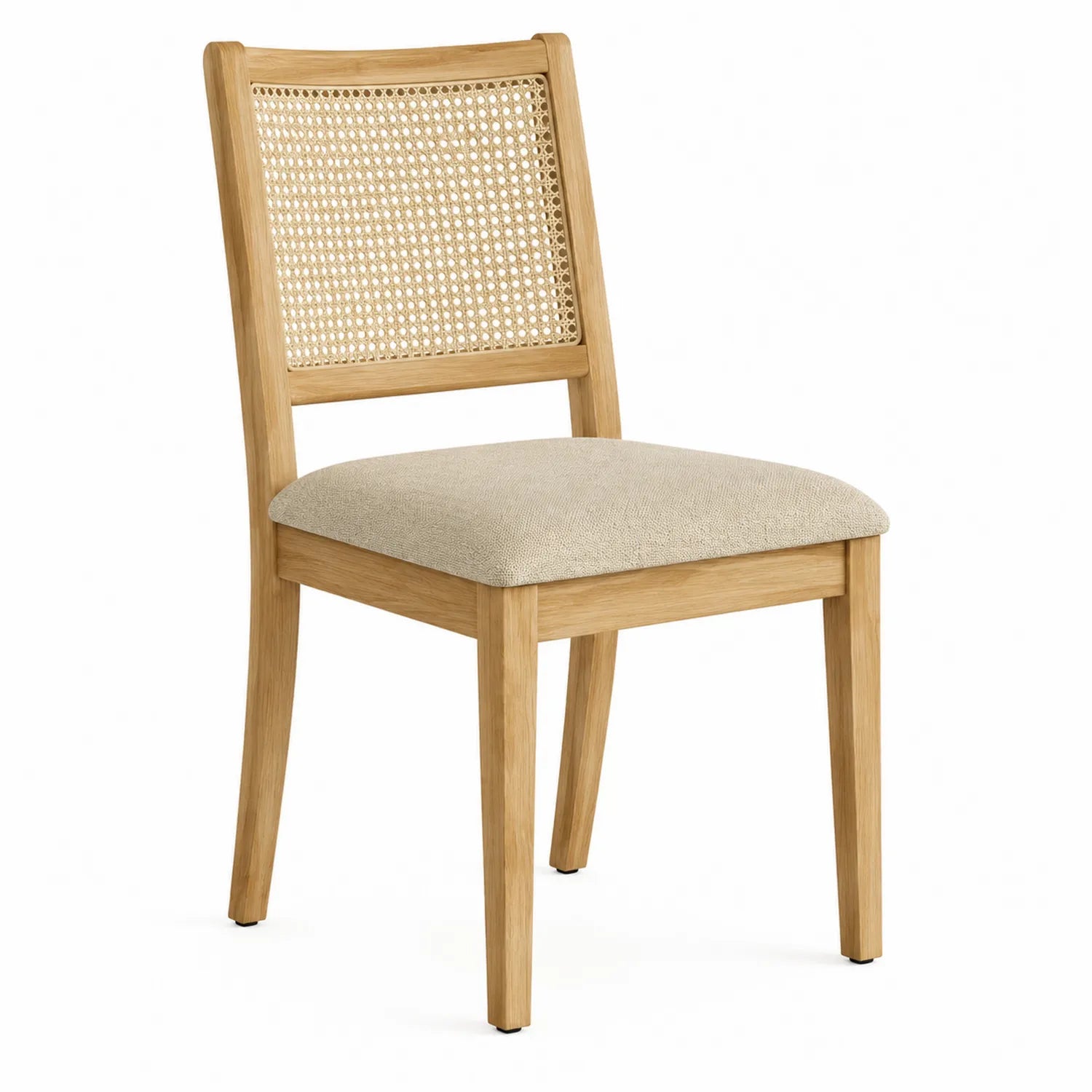 Esszimmerstuhl aus Eichenholz mit Leinensitz Beige