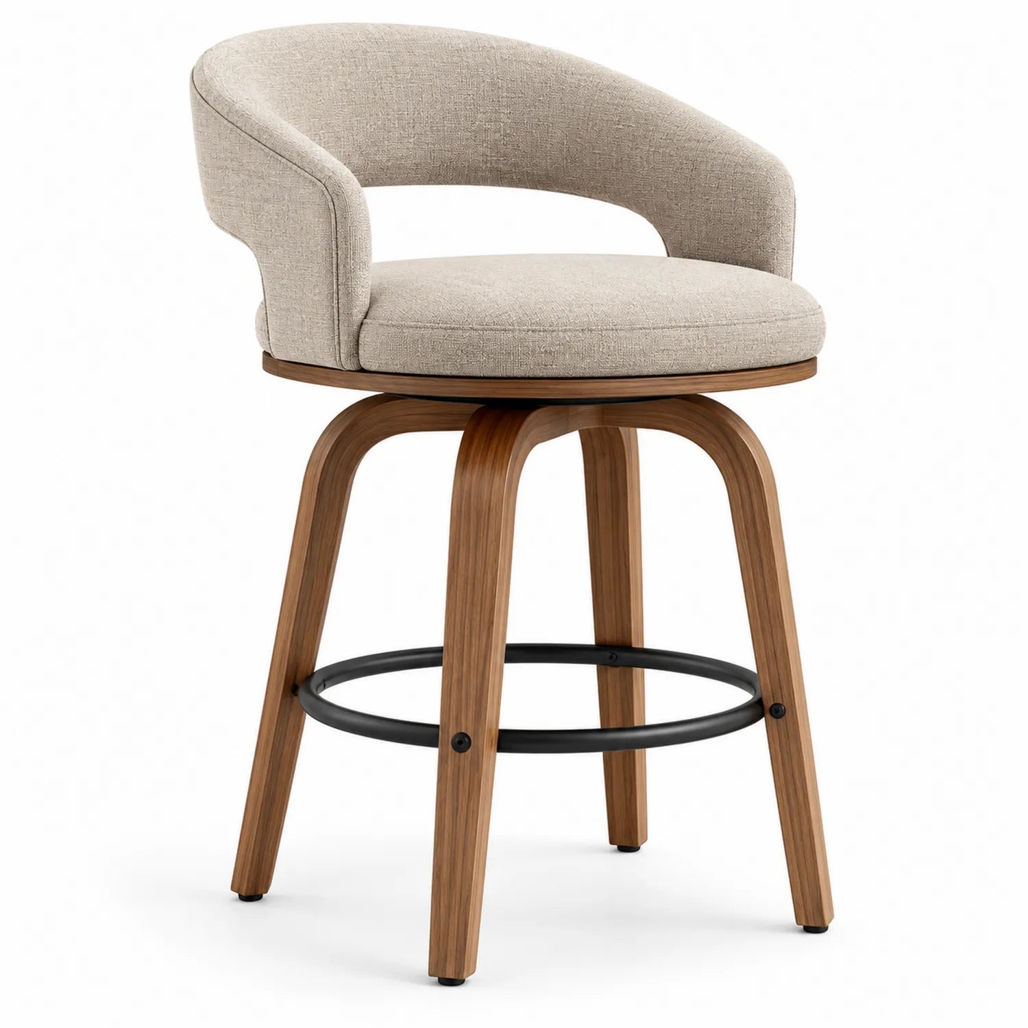 Barhocker Stoff Beige Holz Drehbar