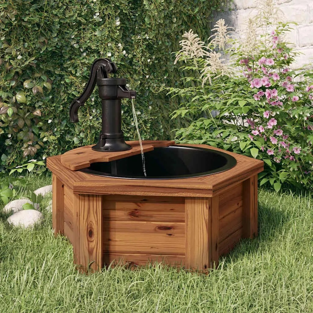 Gartenbrunnen mit Pumpe 57x57x53 cm, Zierbrunnen für Garten, Terrasse und Hof, Wasserfall aus Tannenholz