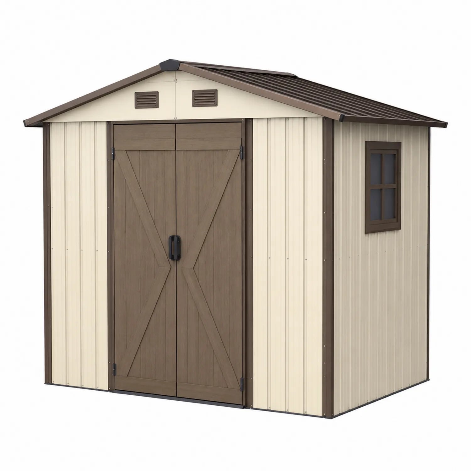 Metall Gartenhaus Beige/Braun mit Satteldach 213x130x185cm