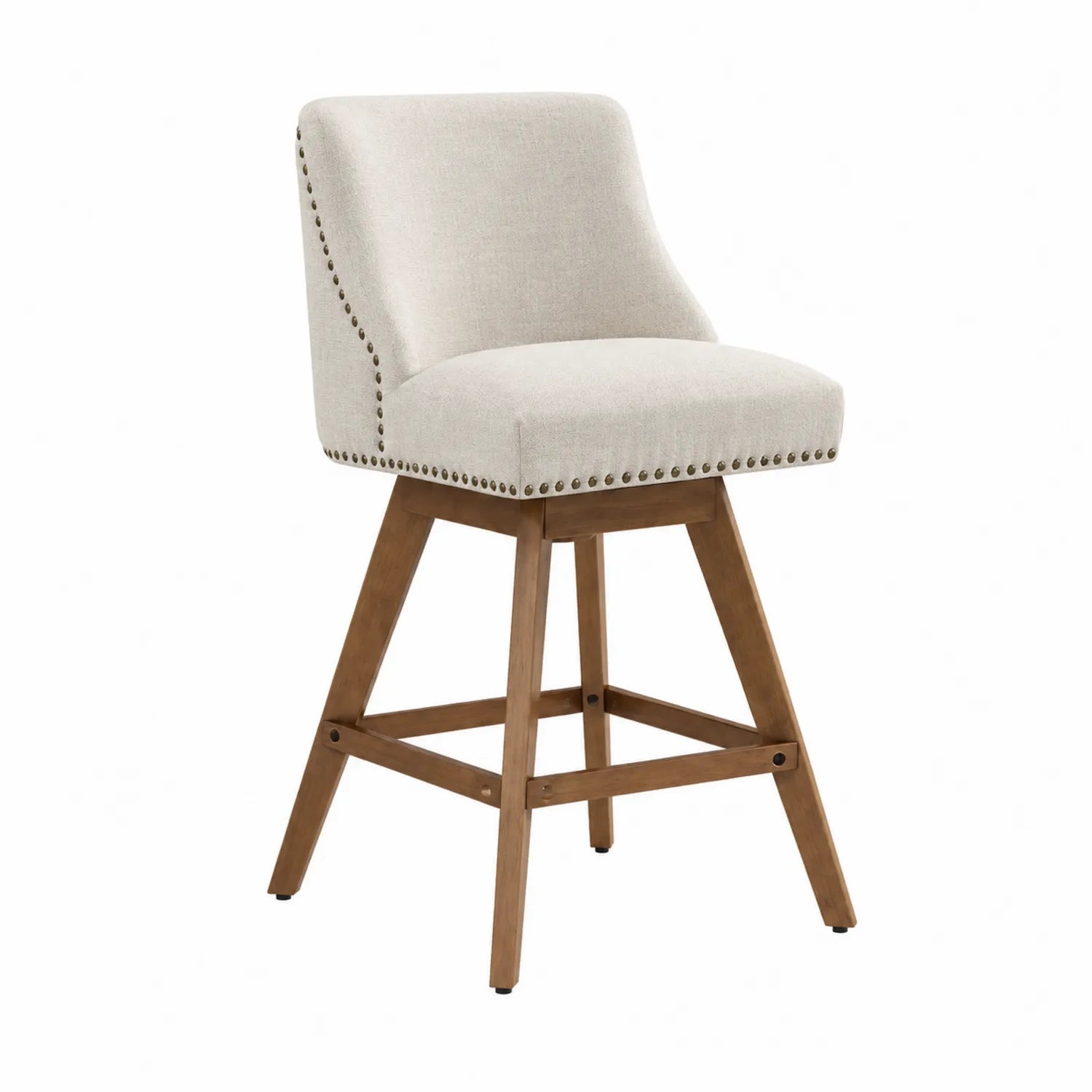 Drehbarer Barhocker mit Leinenbezug und Holzrahmen Beige
