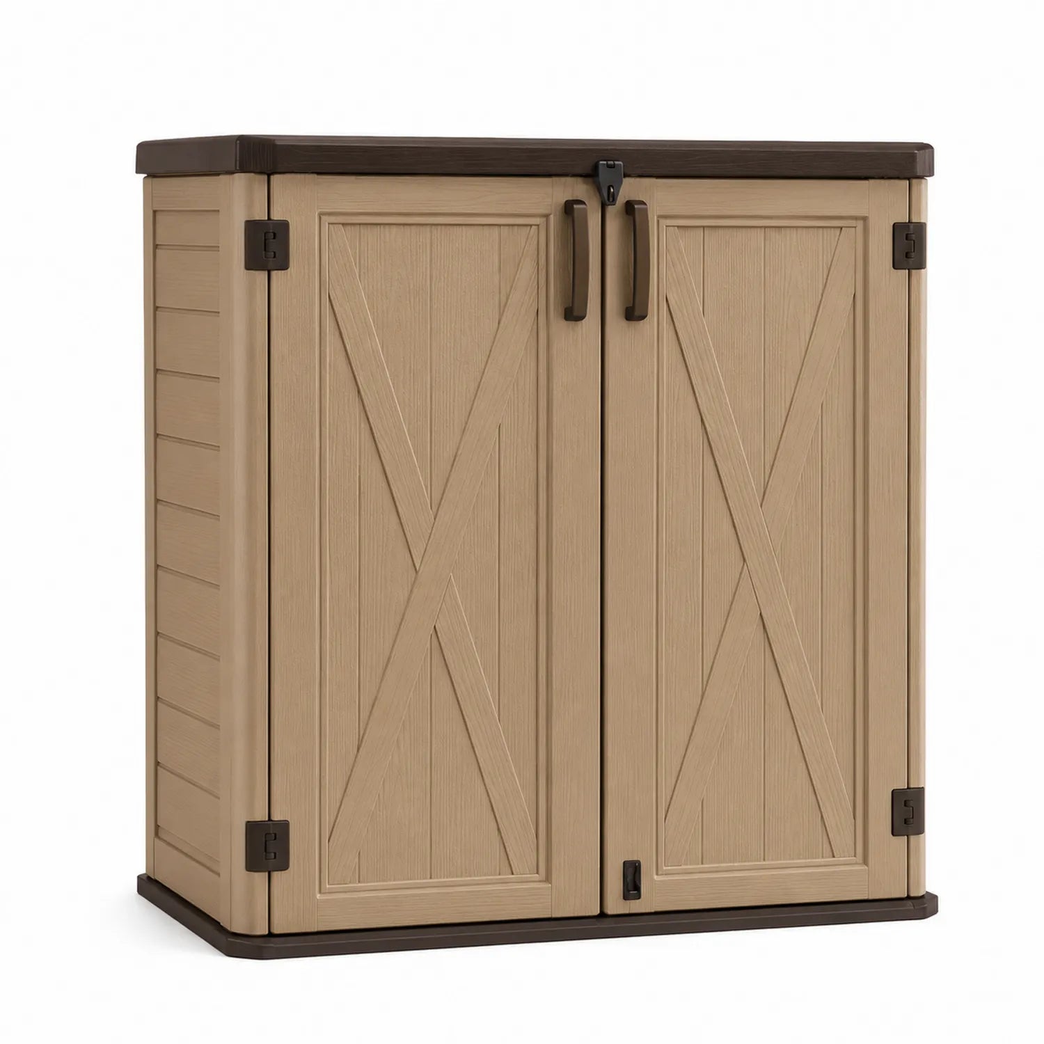 Kunststoff-Gartenschrank Beige/Braun mit Doppeltür