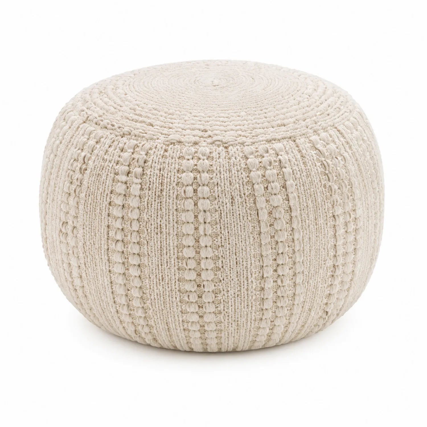 Runder Baumwollpouf Beige 35 cm Höhe 50 cm Durchmesser